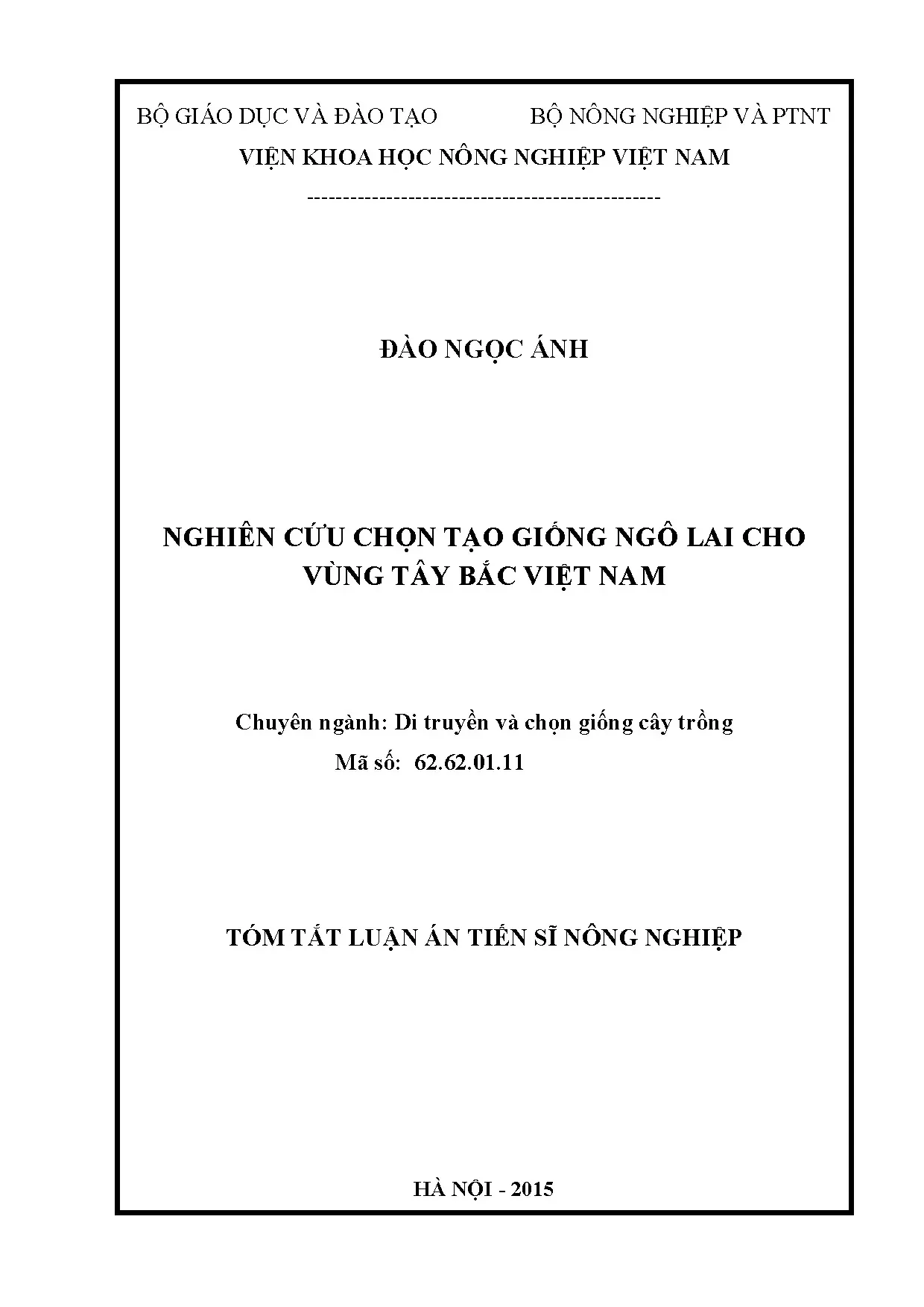 Chọn tạo giống ngô lai cho vùng Tây Bắc Việt Nam