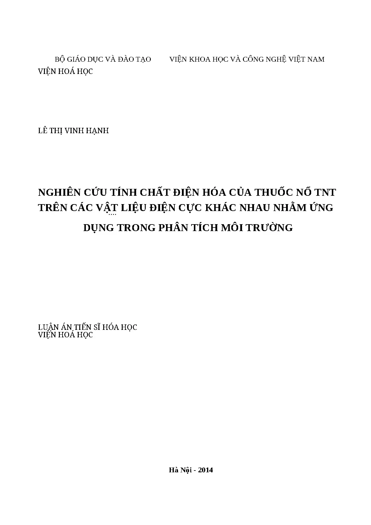 Tính chất điện hóa TNT và ứng dụng phân tích môi trường