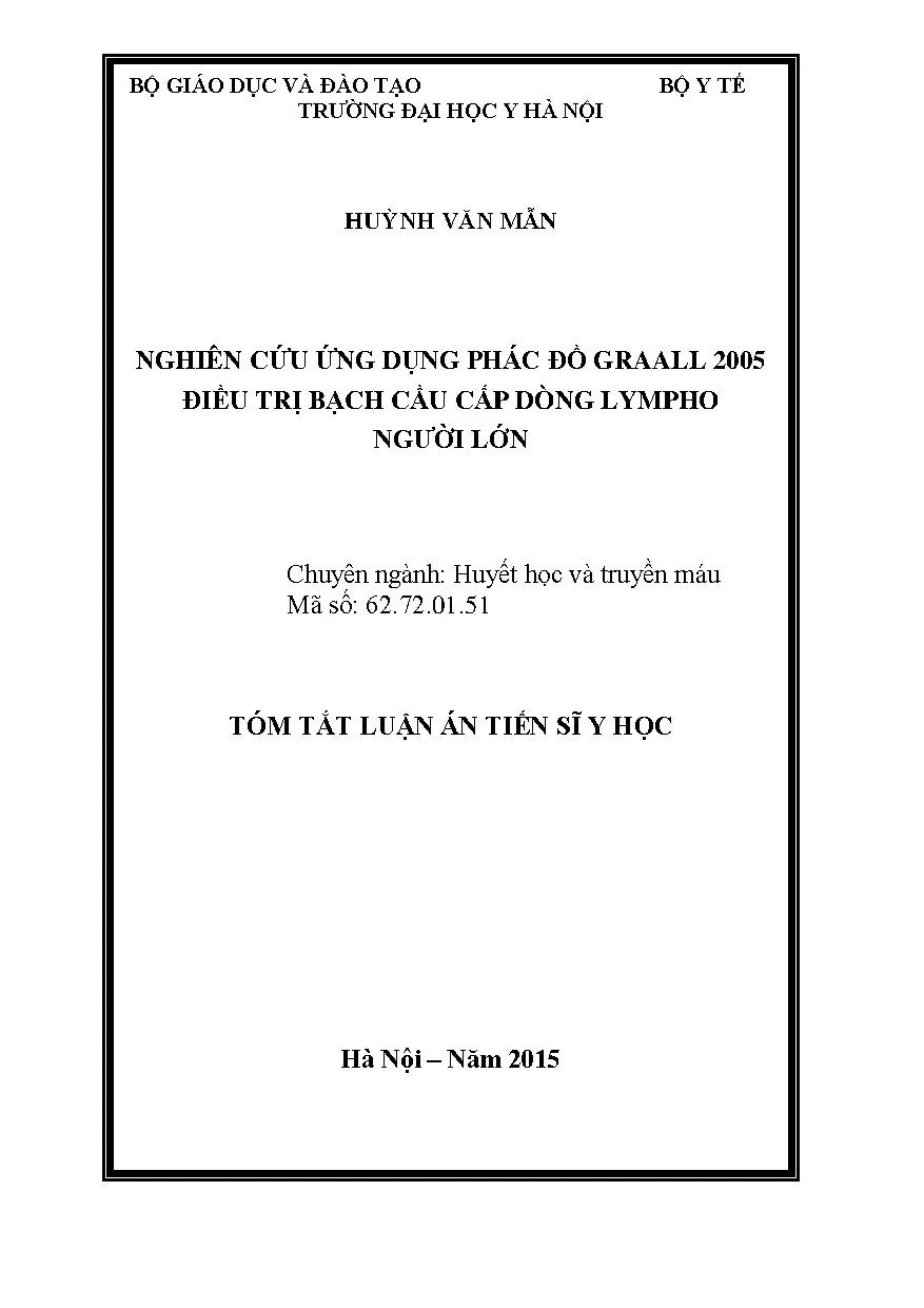 Tóm tắt luận án nghiên cứu ứng dụng phác đồ graall 2005 điều