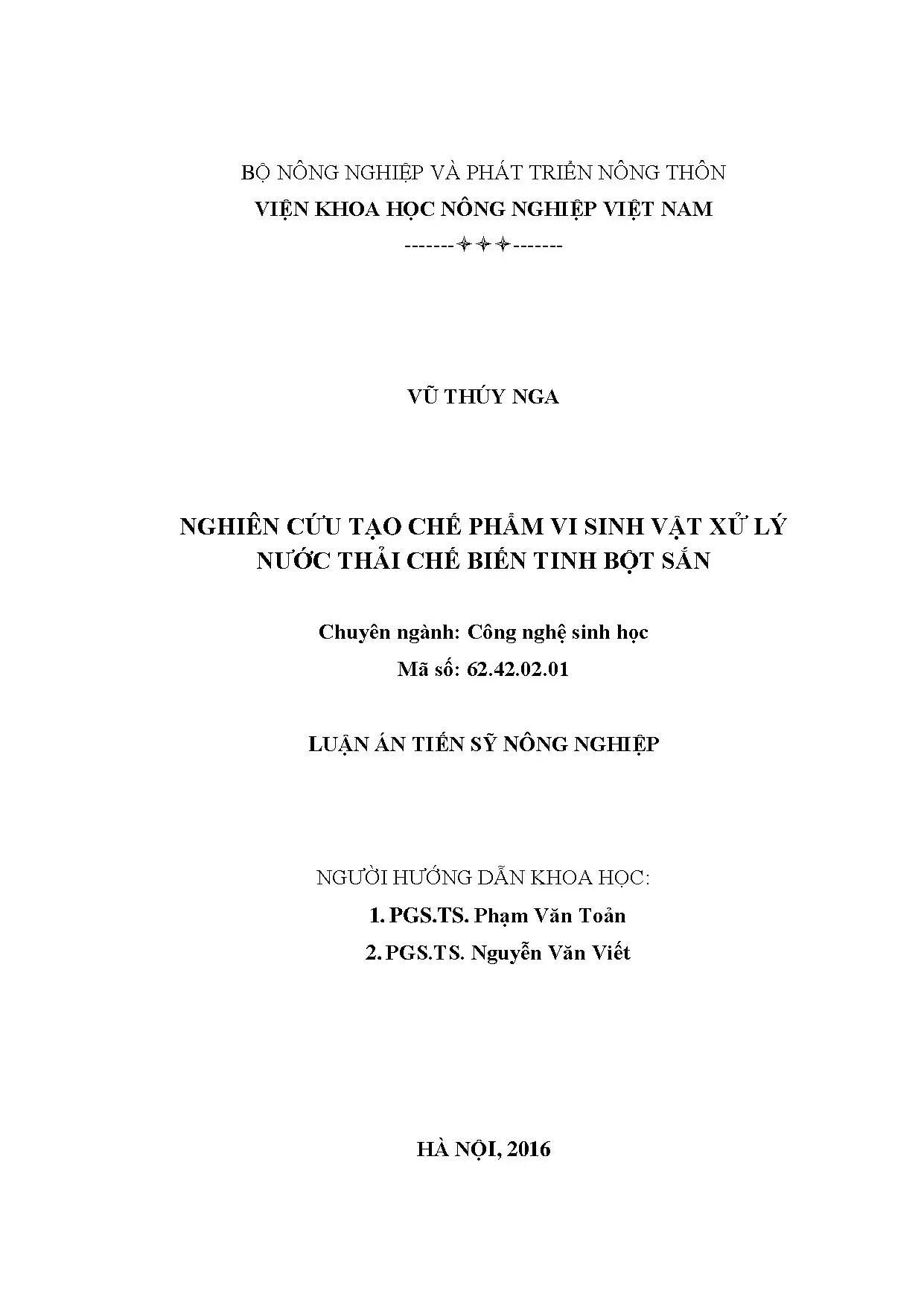 Luận án nghiên cứu tạo chế phẩm vi sinh vật xử lý nước thải