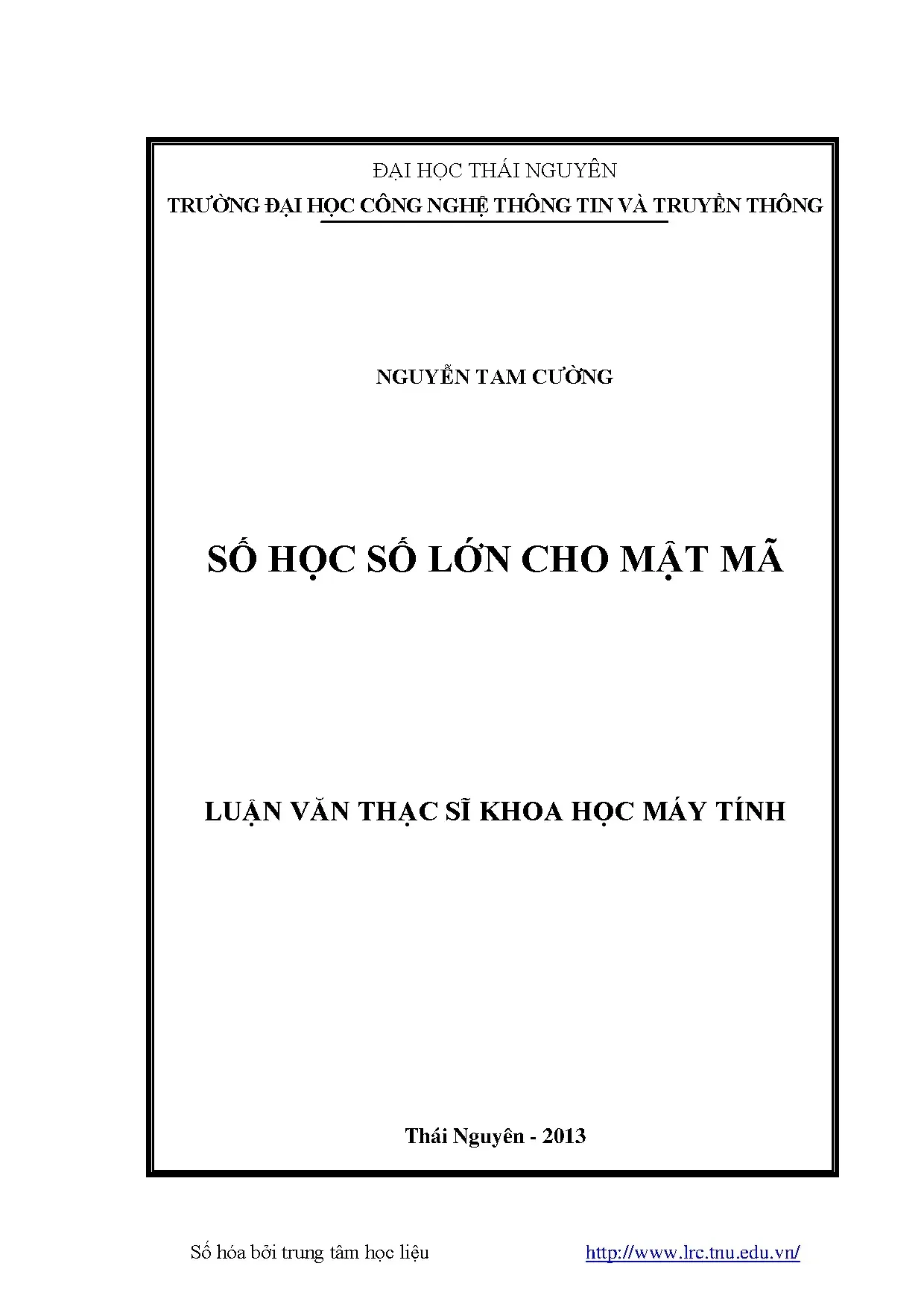 Số học số lớn cho mật mã luận án thạc sĩ