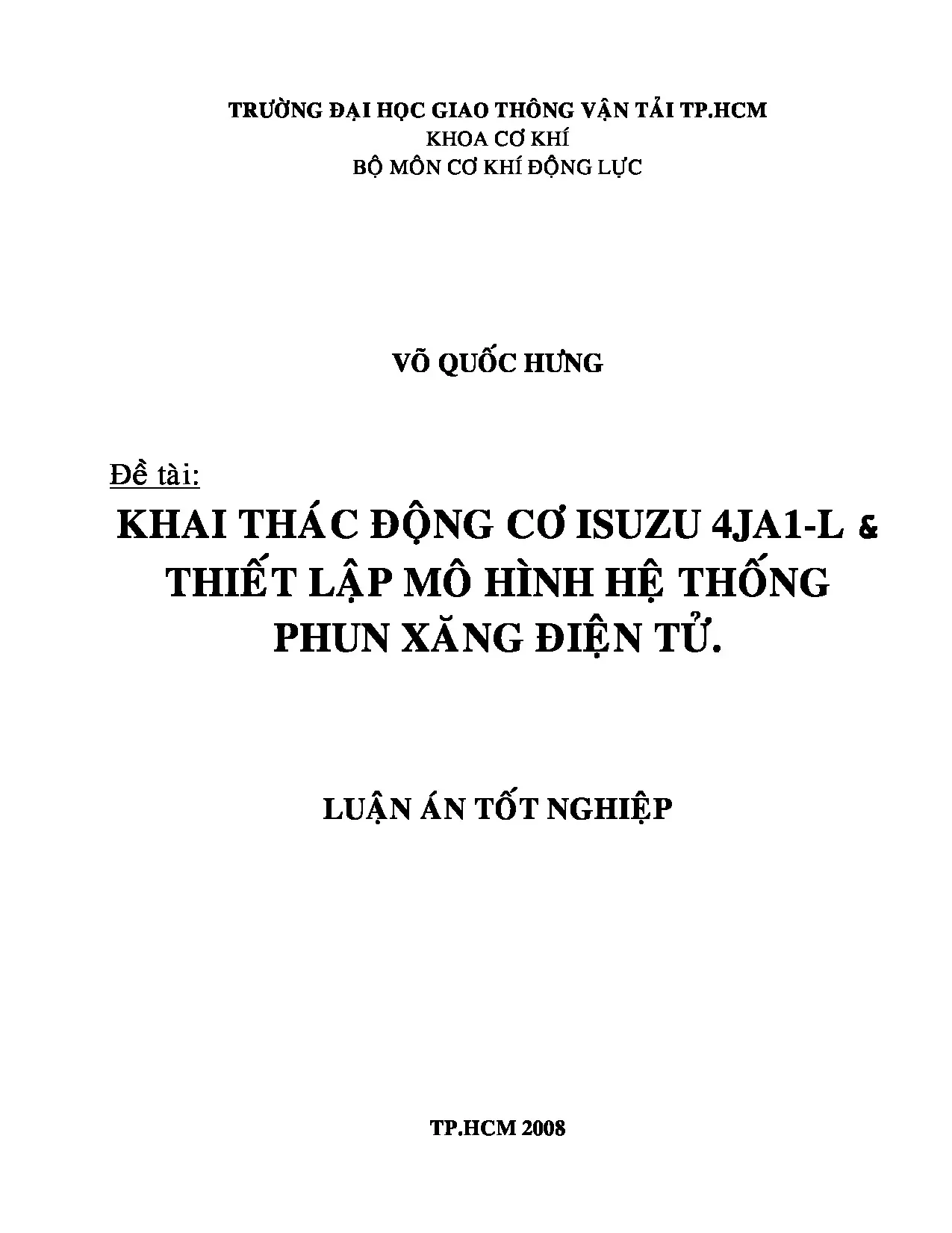 Luận án khai thác động cơ isuzu 4ja1 l và thiết lập mô hình