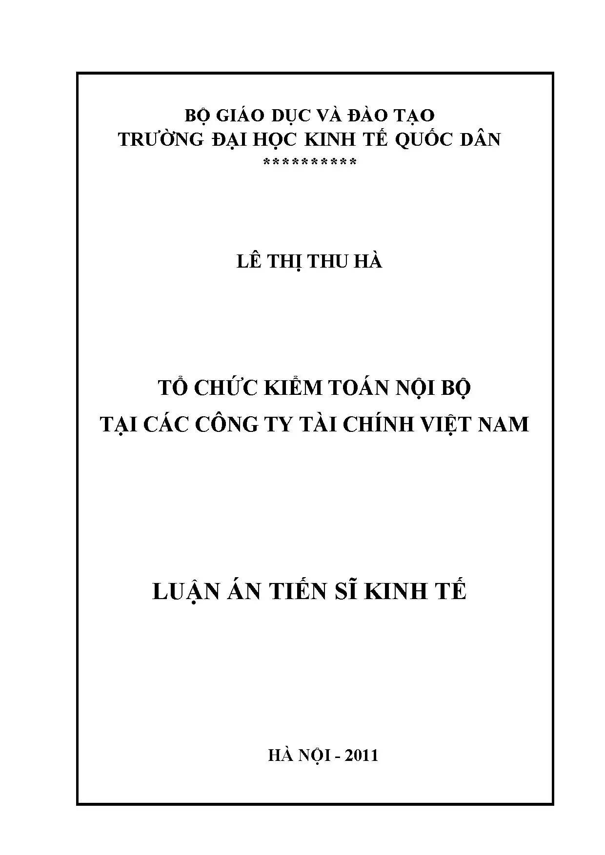 Luận án tiến sĩ tổ chức kiểm toán nội bộ tại các công ty tài
