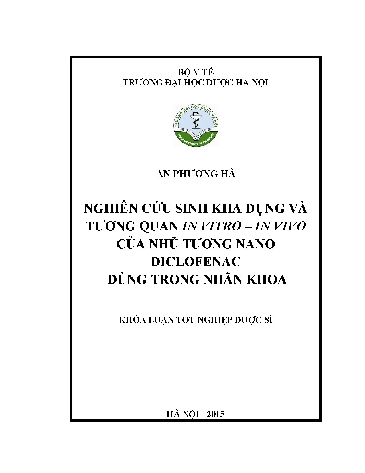 Nghiên cứu sinh khả dụng và tương quan in vitro in vivo của