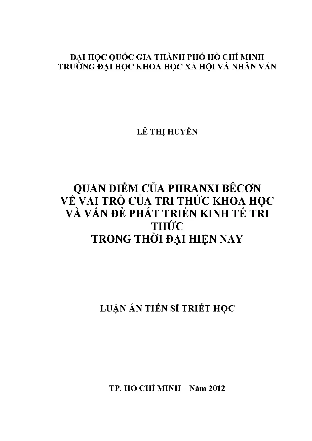 Luận án tiến sĩ quan điểm của phranxi bêcơn về vai trò của t