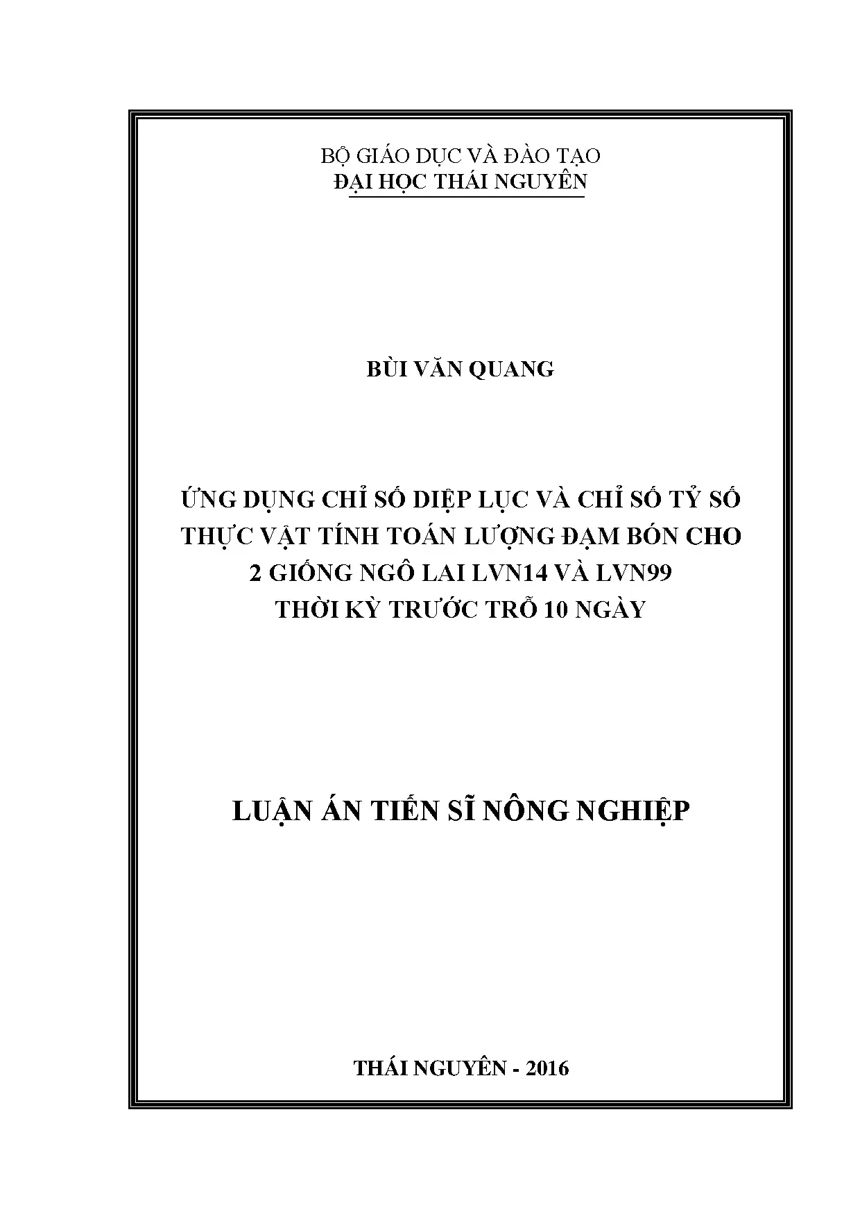 Luận án tiến sĩ ứng dụng chỉ số diệp lục và chỉ số tỷ số thự