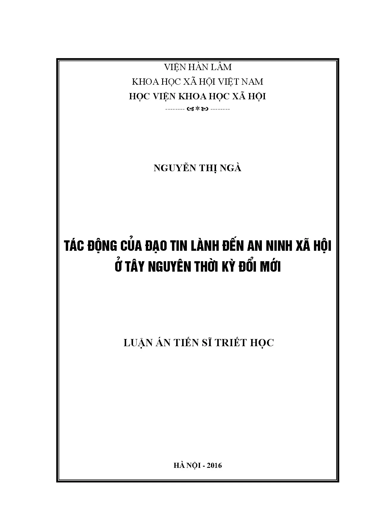 Luận án tác động của đạo tin lành đến an ninh xã hội ở tây n
