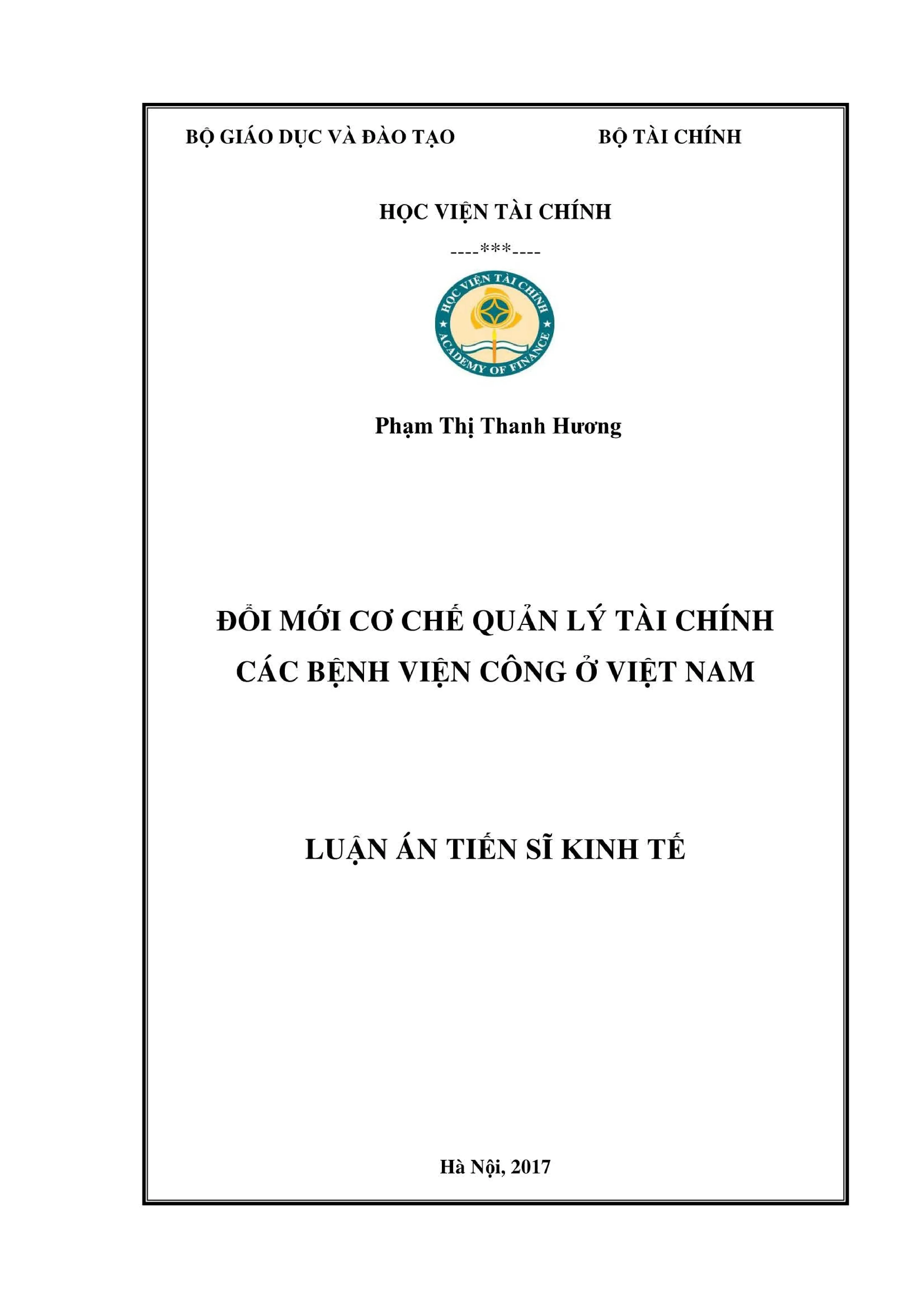 Luận án kinh tế đổi mới cơ chế quản lý tài chính các bệnh vi