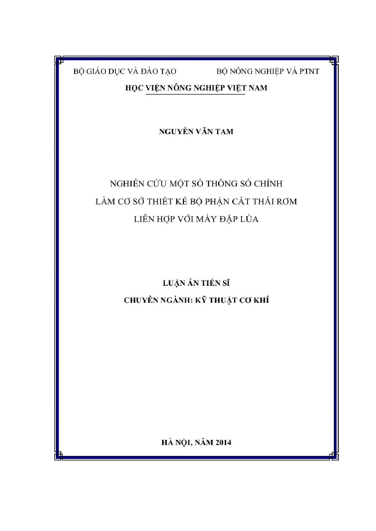 Nghiên cứu một số thông số chính làm cơ sở thiết kế bộ phận