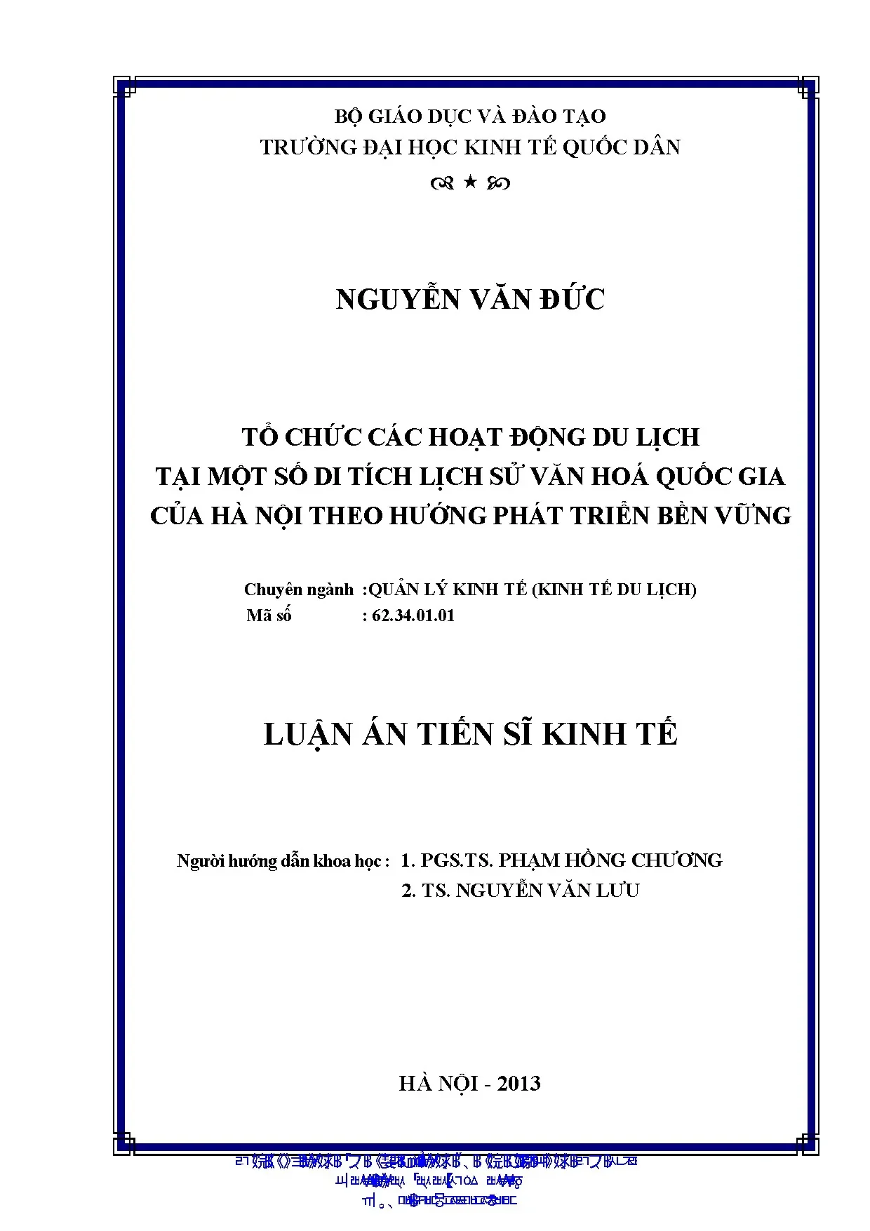 Luận án tổ chức các hoạt động du lịch tại một số di tích lịc