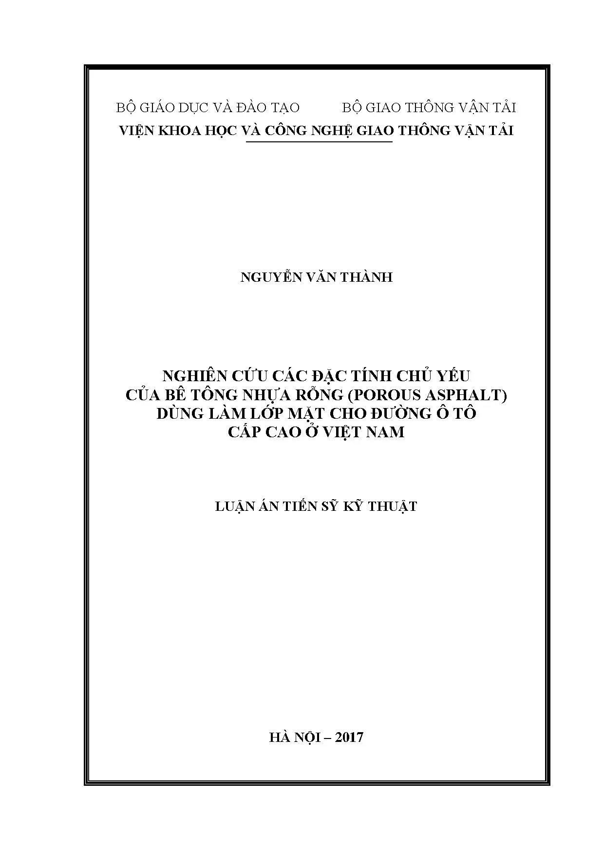 Nghiên cứu các đặc tính chủ yếu của bê tông nhựa rỗng porous