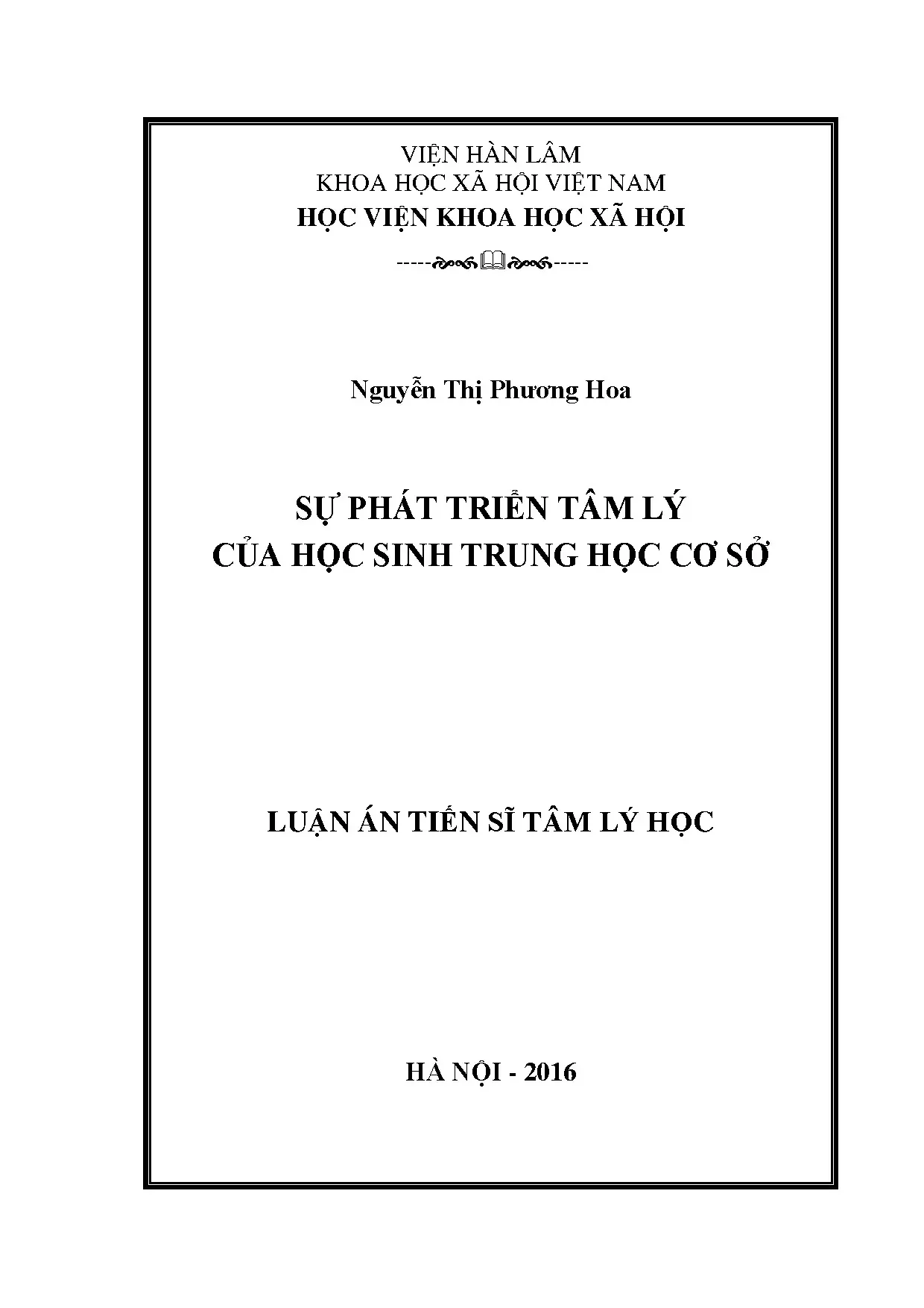 Sự phát triển tâm lý học sinh THCS: Luận án Tiến sĩ