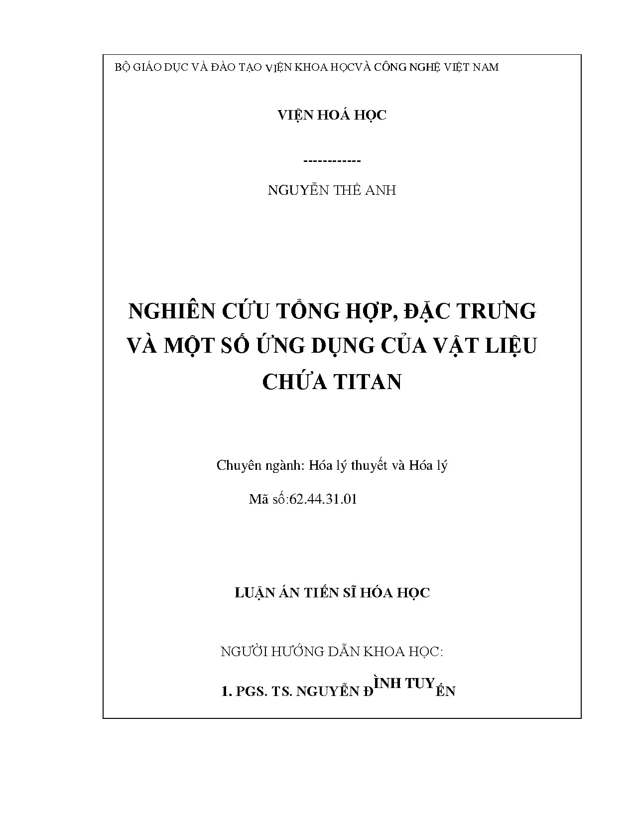 Luận án tiến sĩ hóa họcnghiên cứu tổng hợp đặc trưng và một