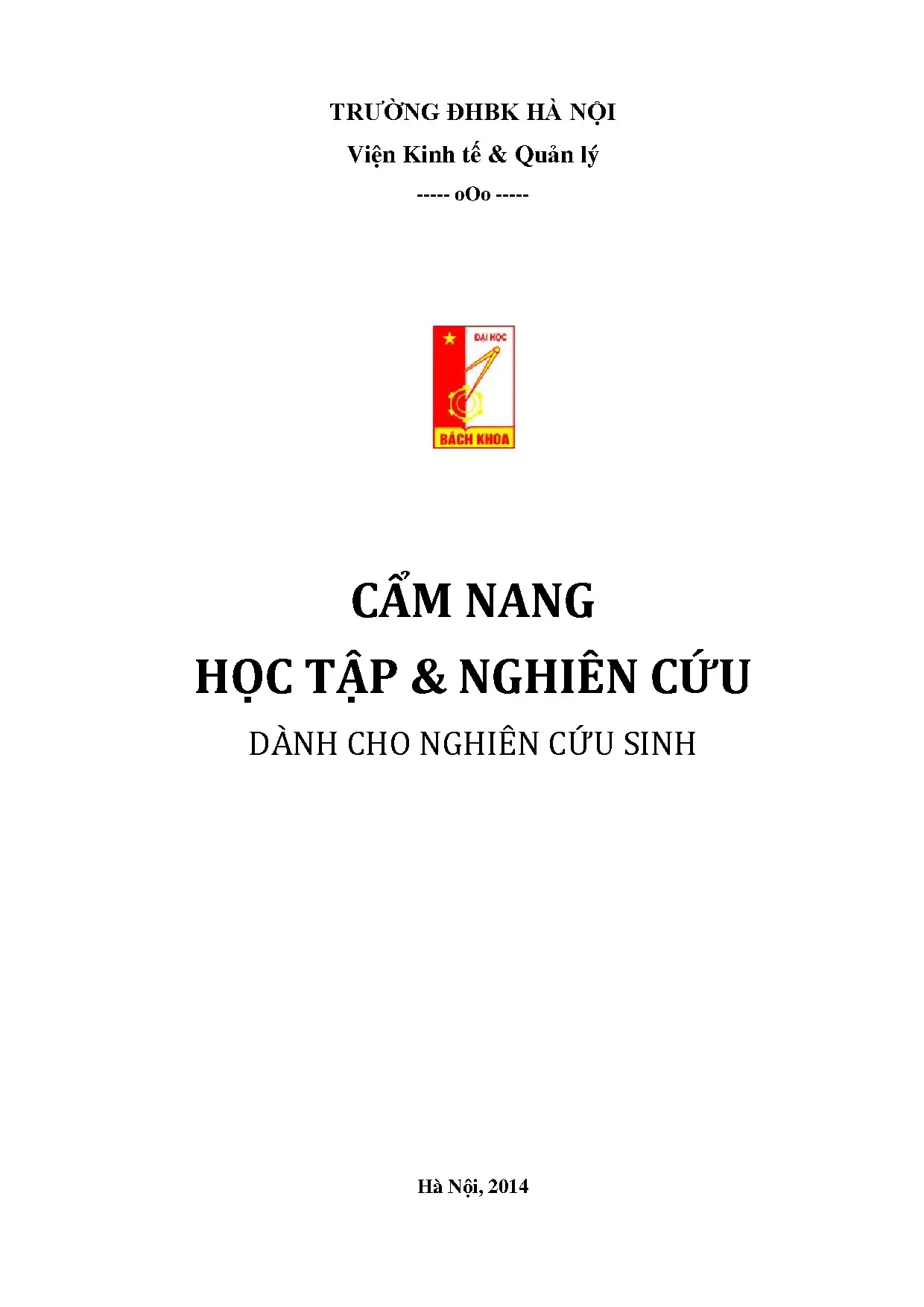 Cẩm nang Nghiên cứu sinh Tiến sĩ - Viện KT&QL, ĐHBK Hà Nội