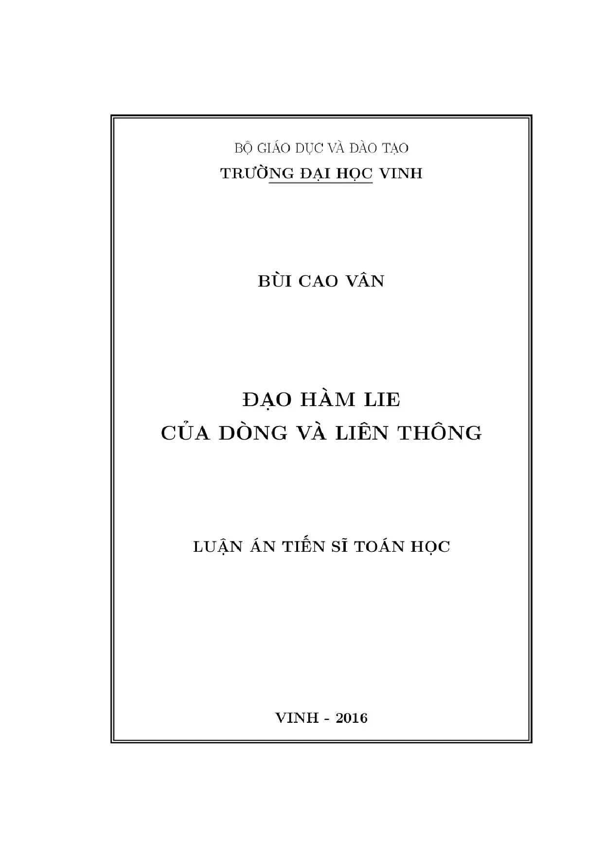 Đạo hàm lie của dòng và liên thông la tiến sĩ