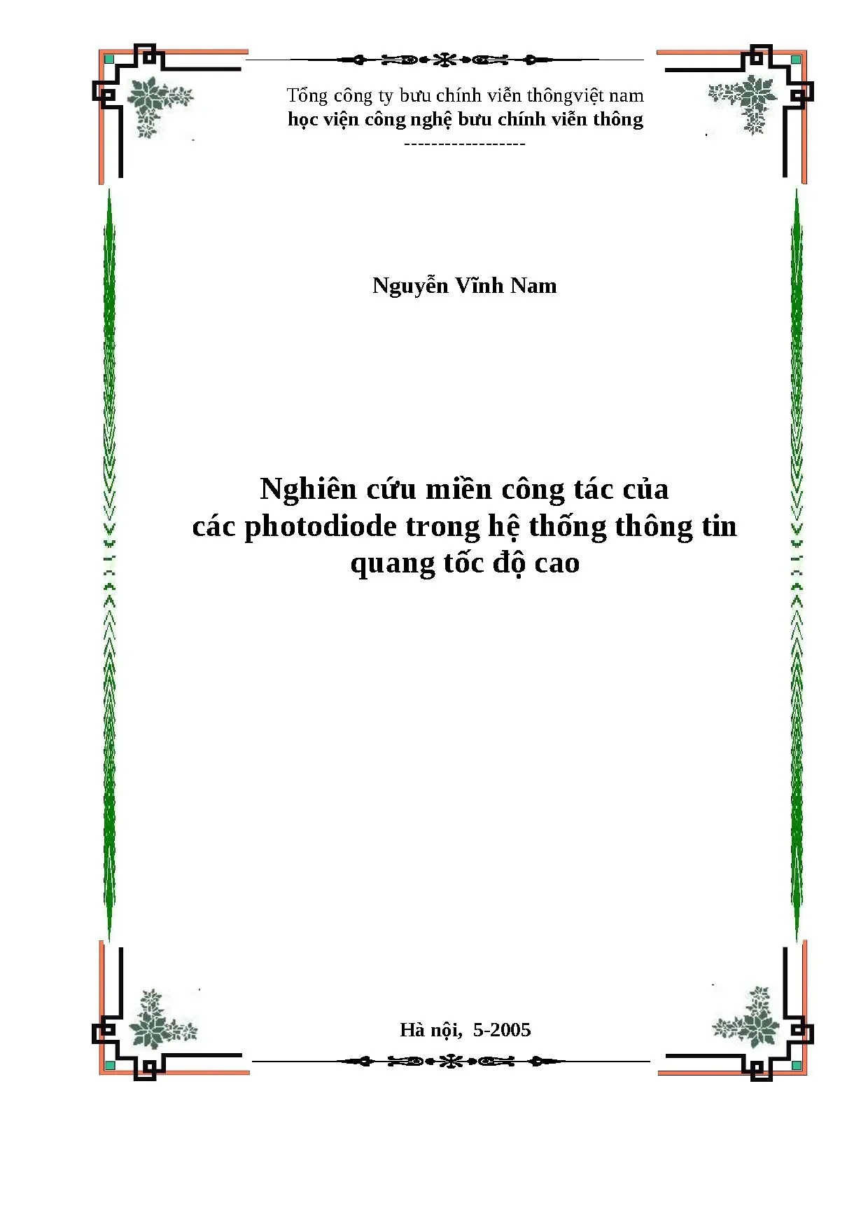 Nghiên cứu miền công tác photodiode trong hệ thống quang tốc độ cao