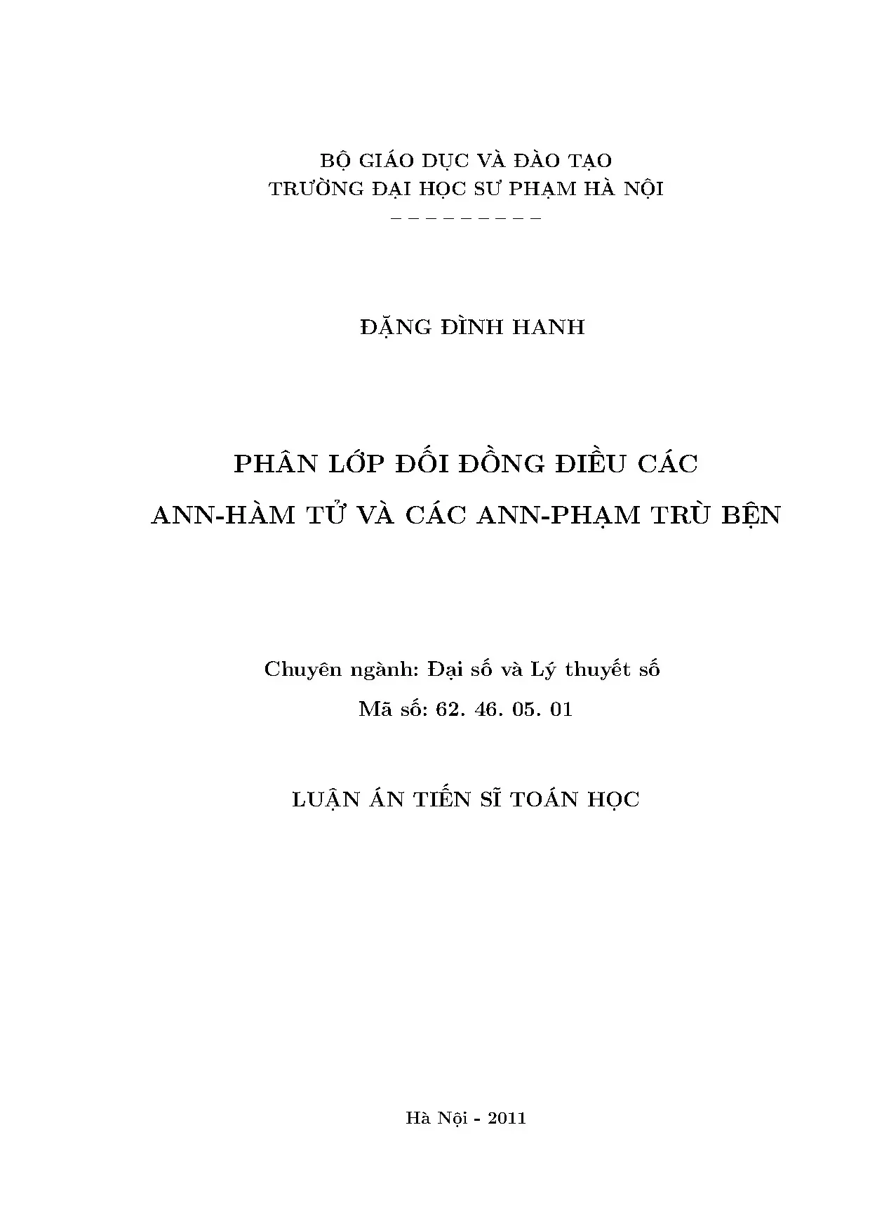 Phân lớp đối đồng đều các ann hàm tử và các ann phạm trù bện