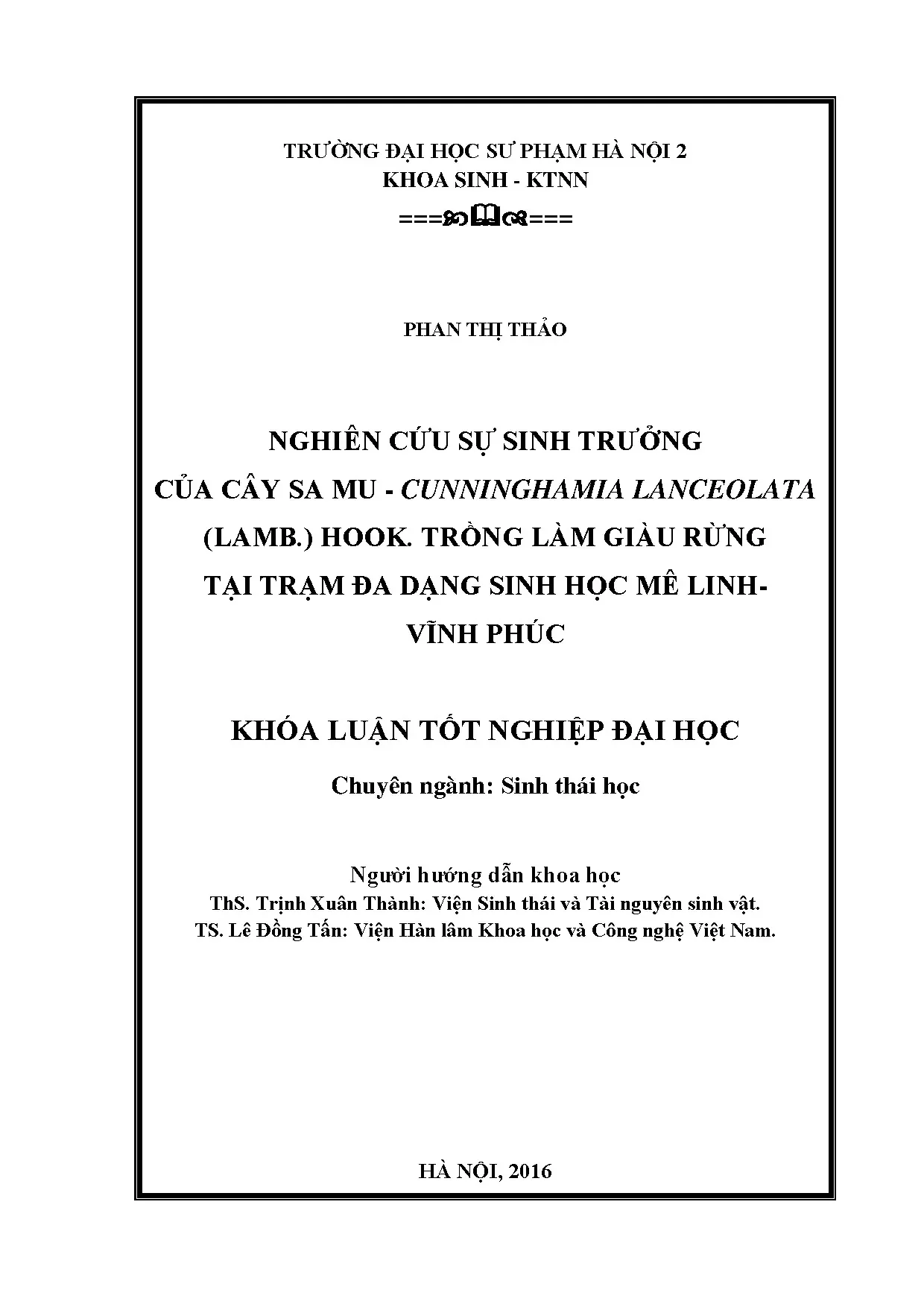 Nghiên cứu sinh trưởng của cây sa mu cunninghamia lanceolata