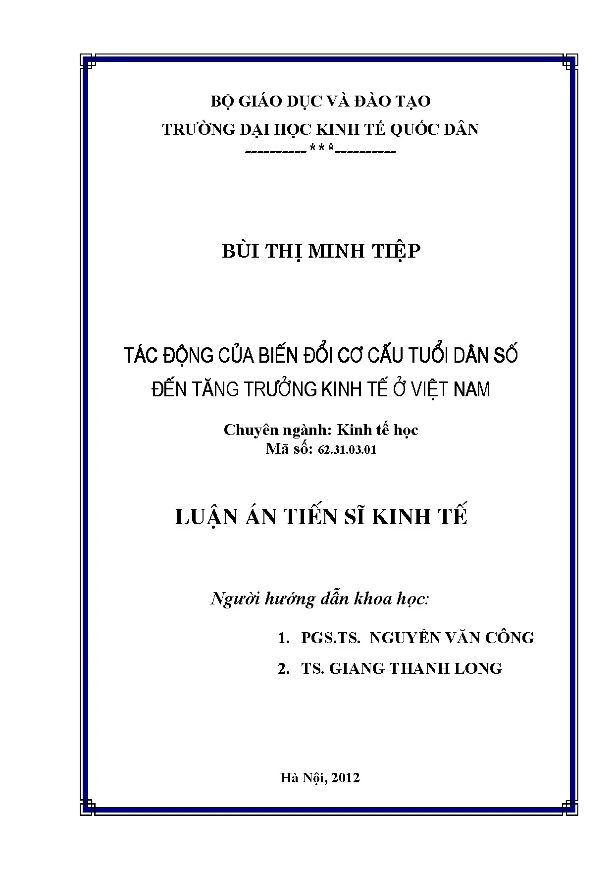 Luận án tiến sĩ kinh tế tác động của biến động cơ cấu tuổi d