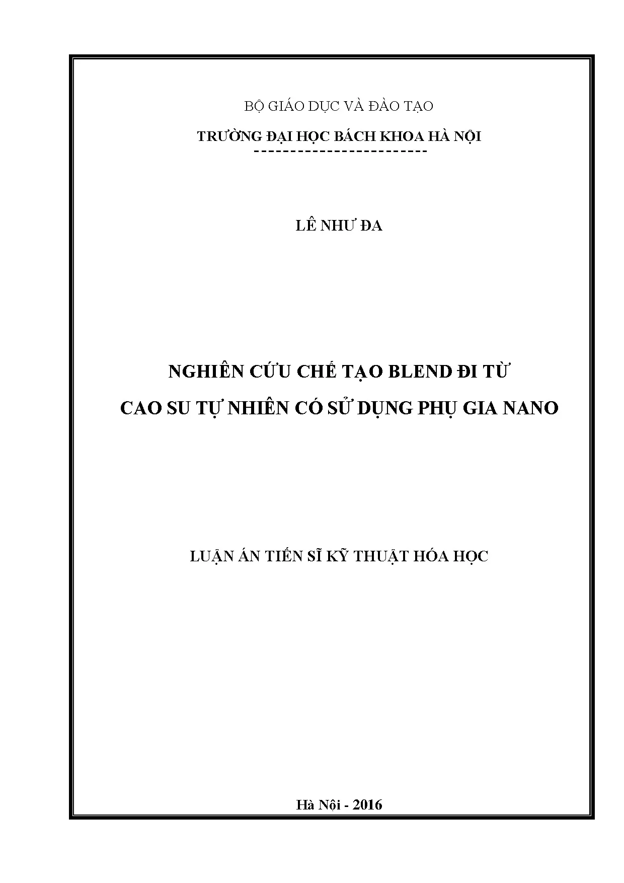 Luận án tiến sĩ nghiên cứu chế tạo blend đi từ cao su tự nhi