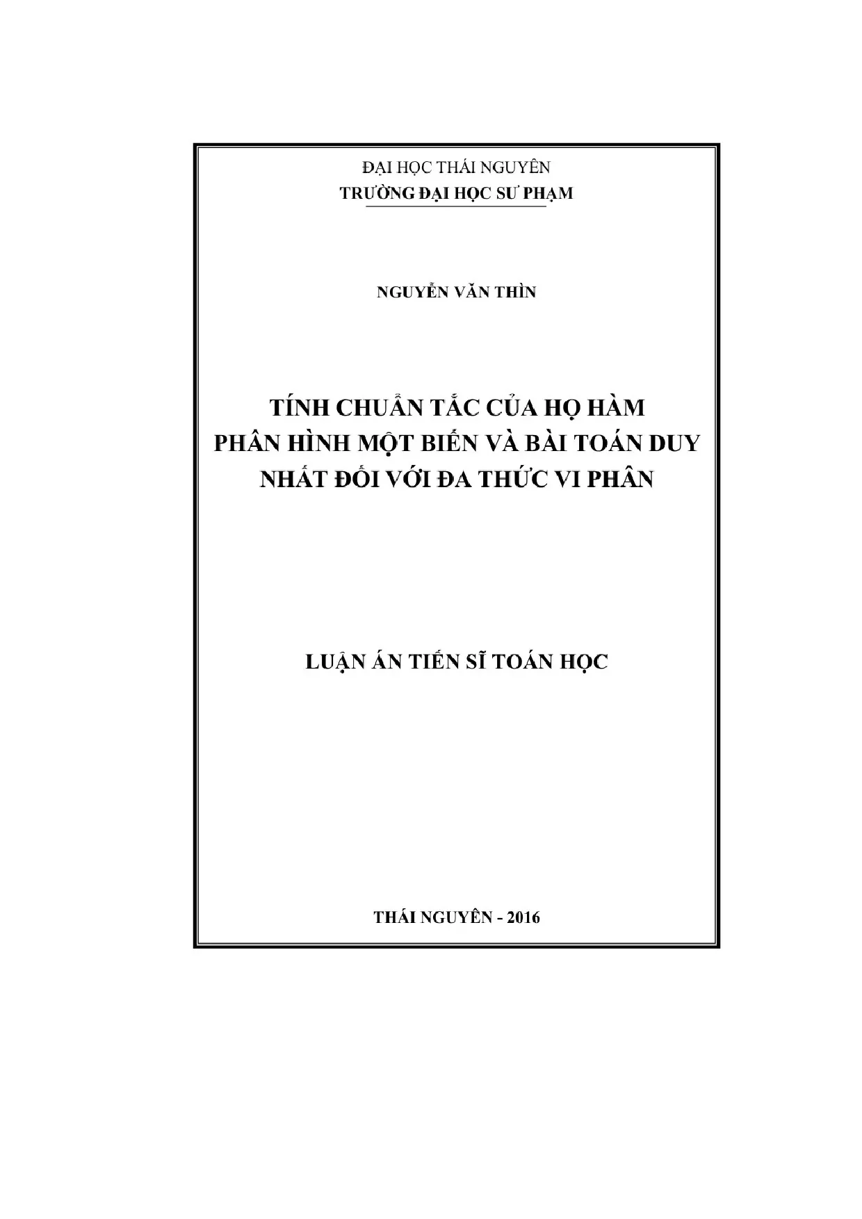 Tính chuẩn tắc của họ hàm phân hình một biến và bài toán duy