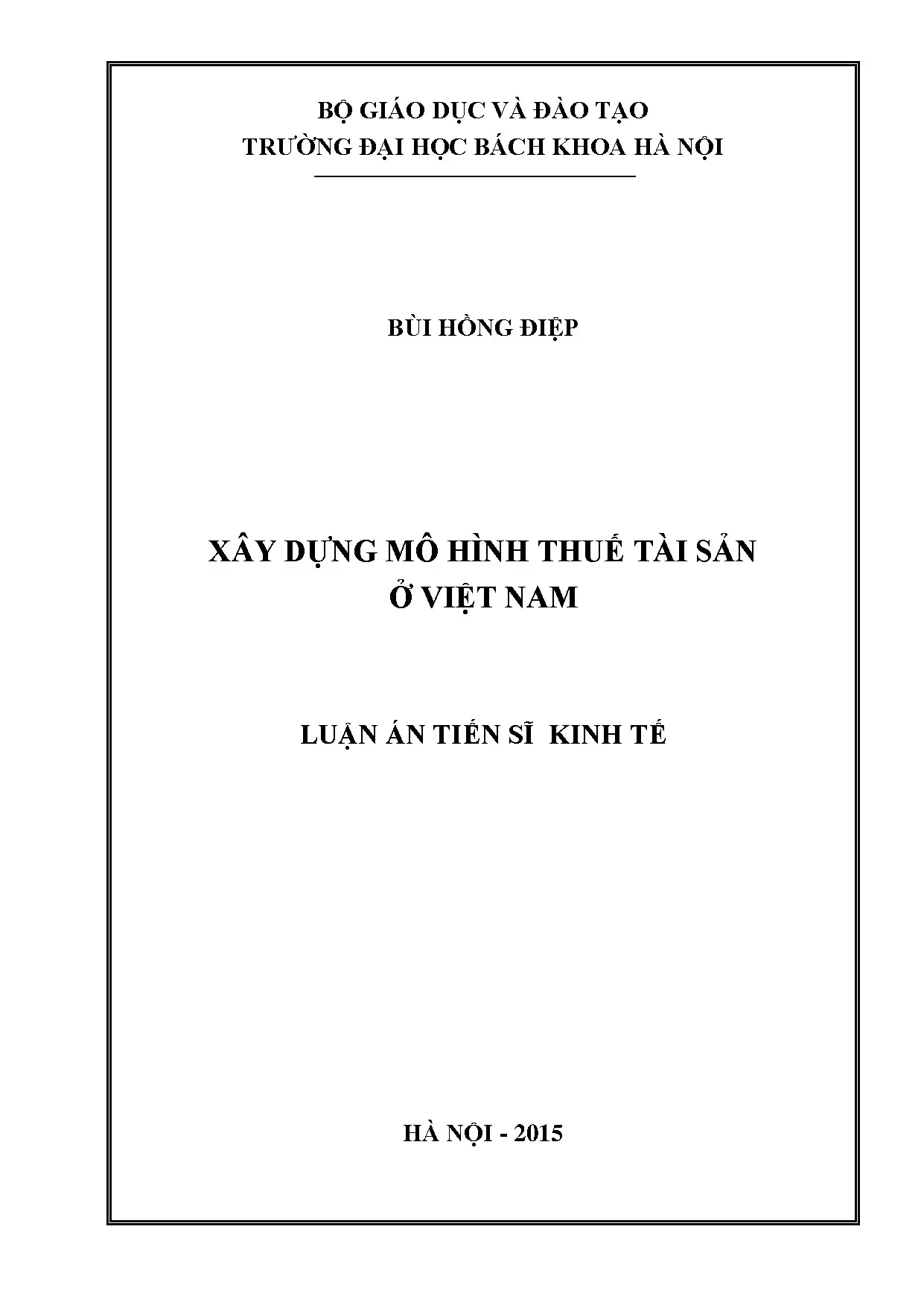Luận án tiến sĩ kinh tế xây dựng mô hình thuế tài sản ở việt