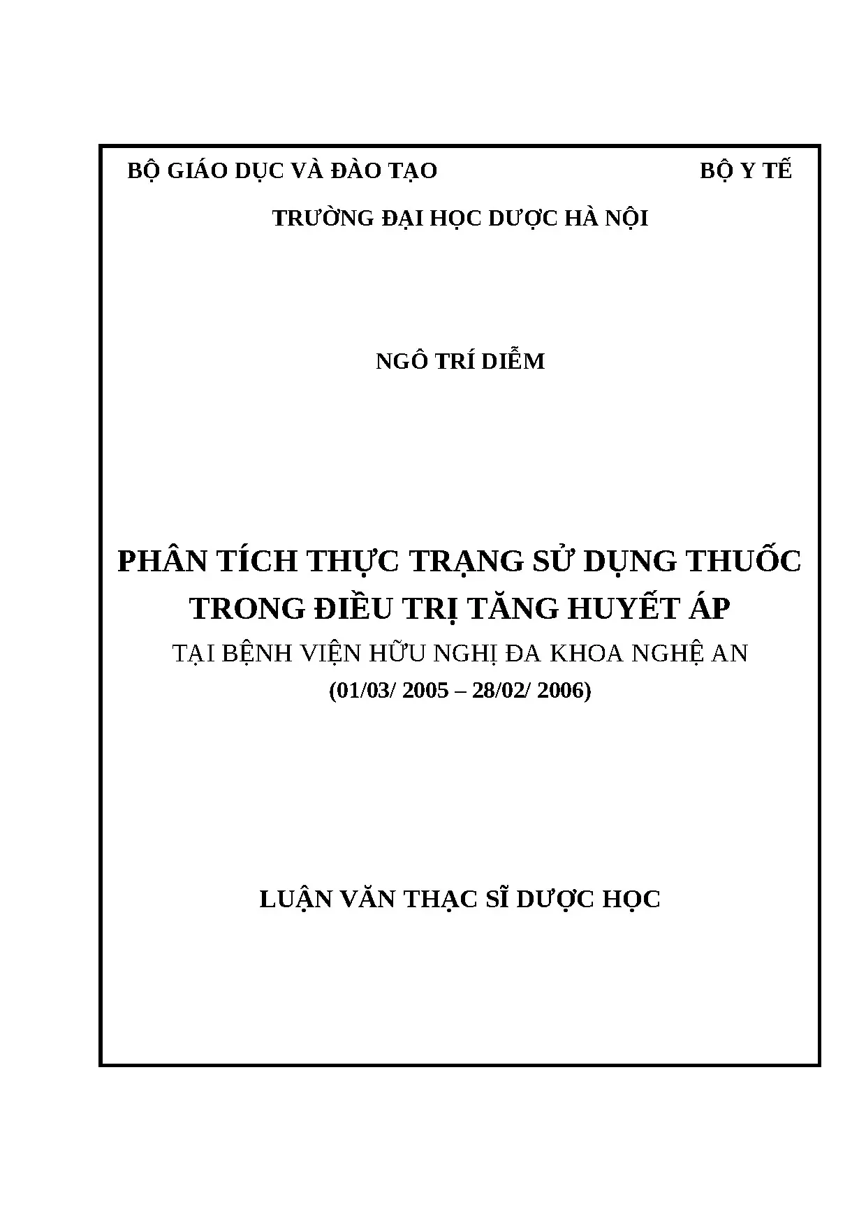Phân tích thực trạng sử dụng thuốc điều trị tăng huyết áp tại Bệnh viện Hữu Nghị Đa Khoa Nghệ An
