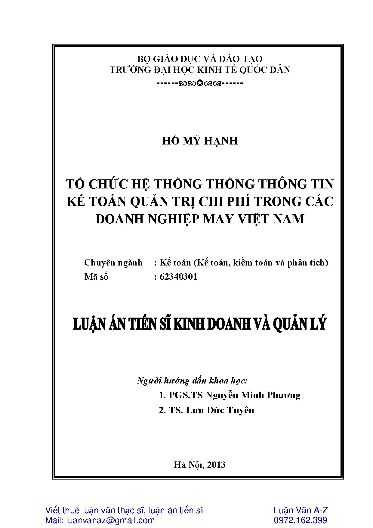 Luận án tổ chức hệ thống thông tin kế toán quản trị chi phí