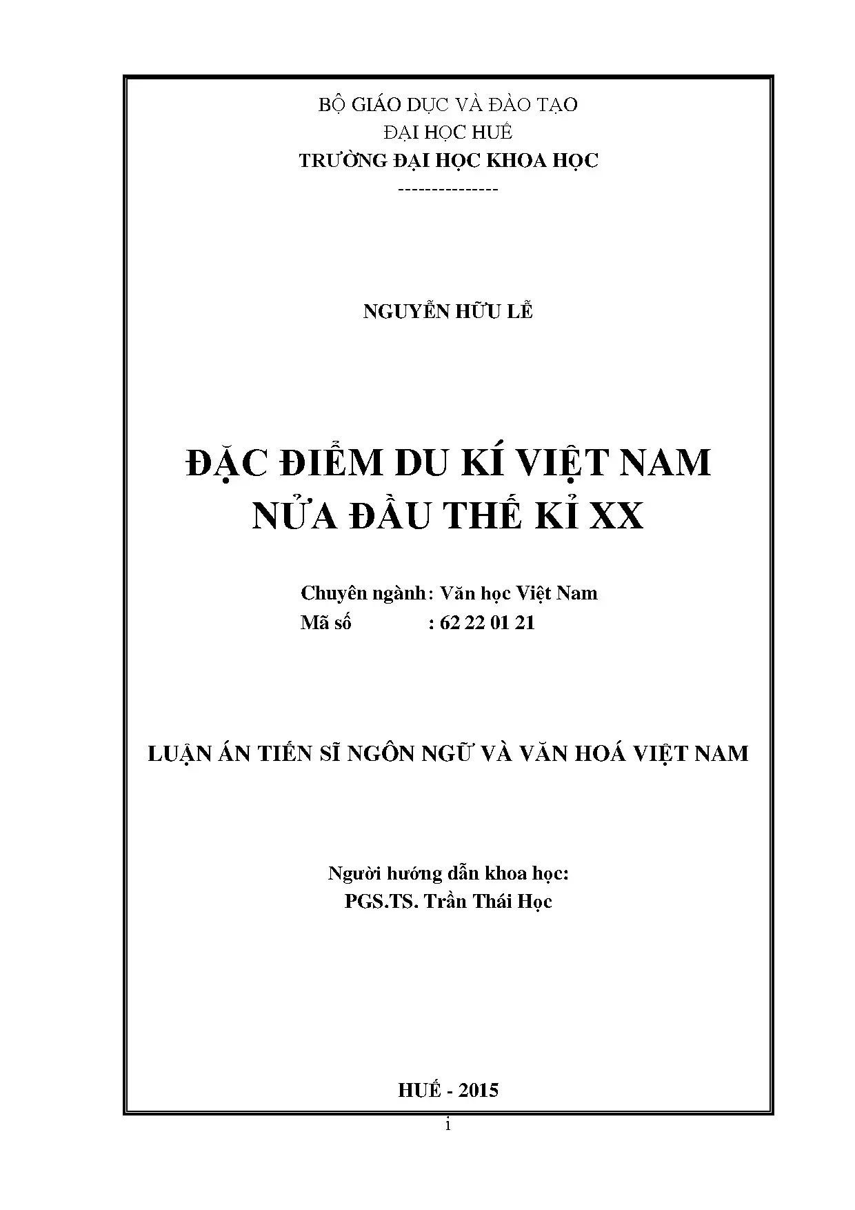 Luận án tiến sĩ đặc điểm du kí việt nam nửa đầu thế kỉ xx fu