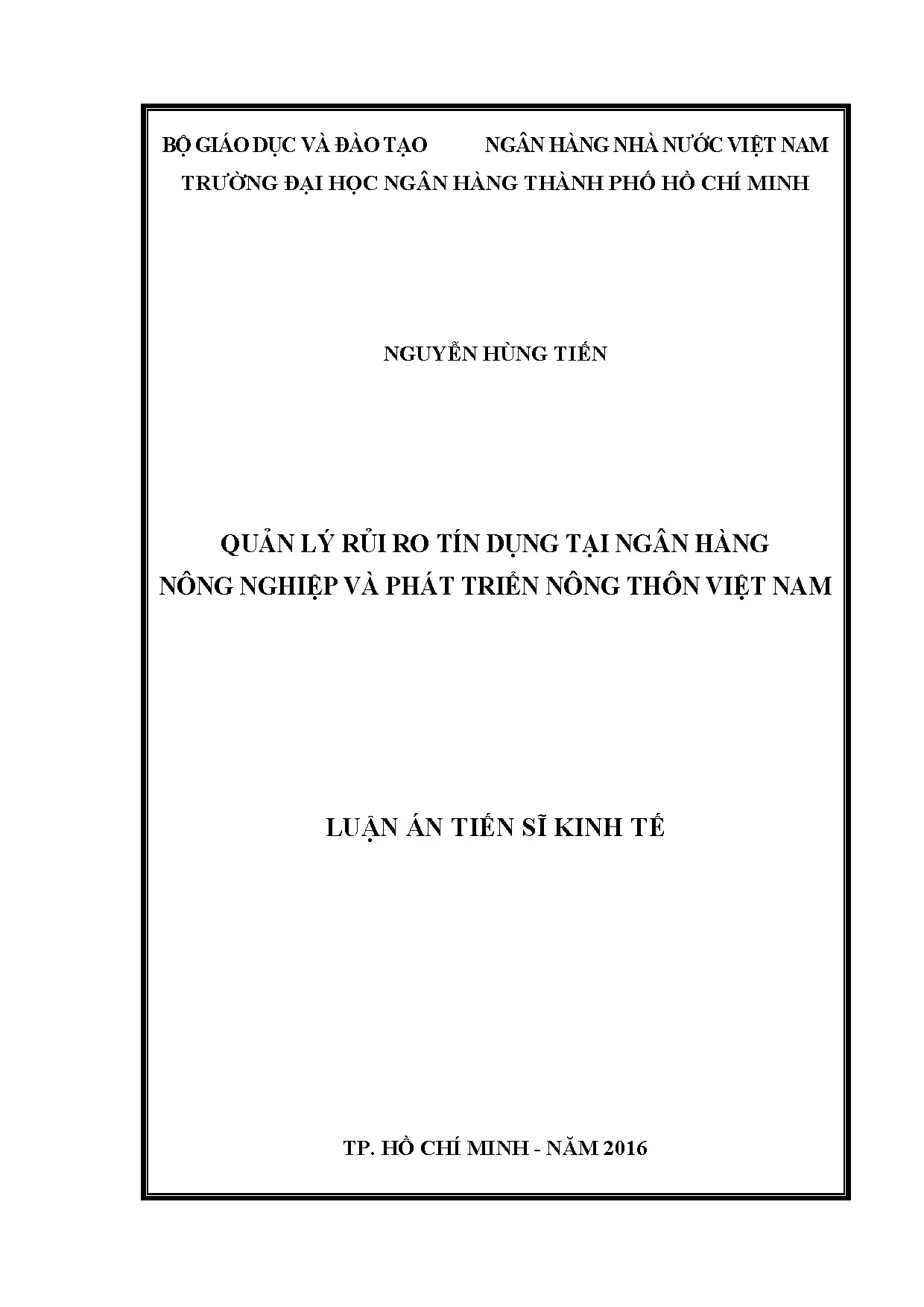 Quản lý rủi ro tín dụng tại ngân hàng nông nghiệp và phát tr