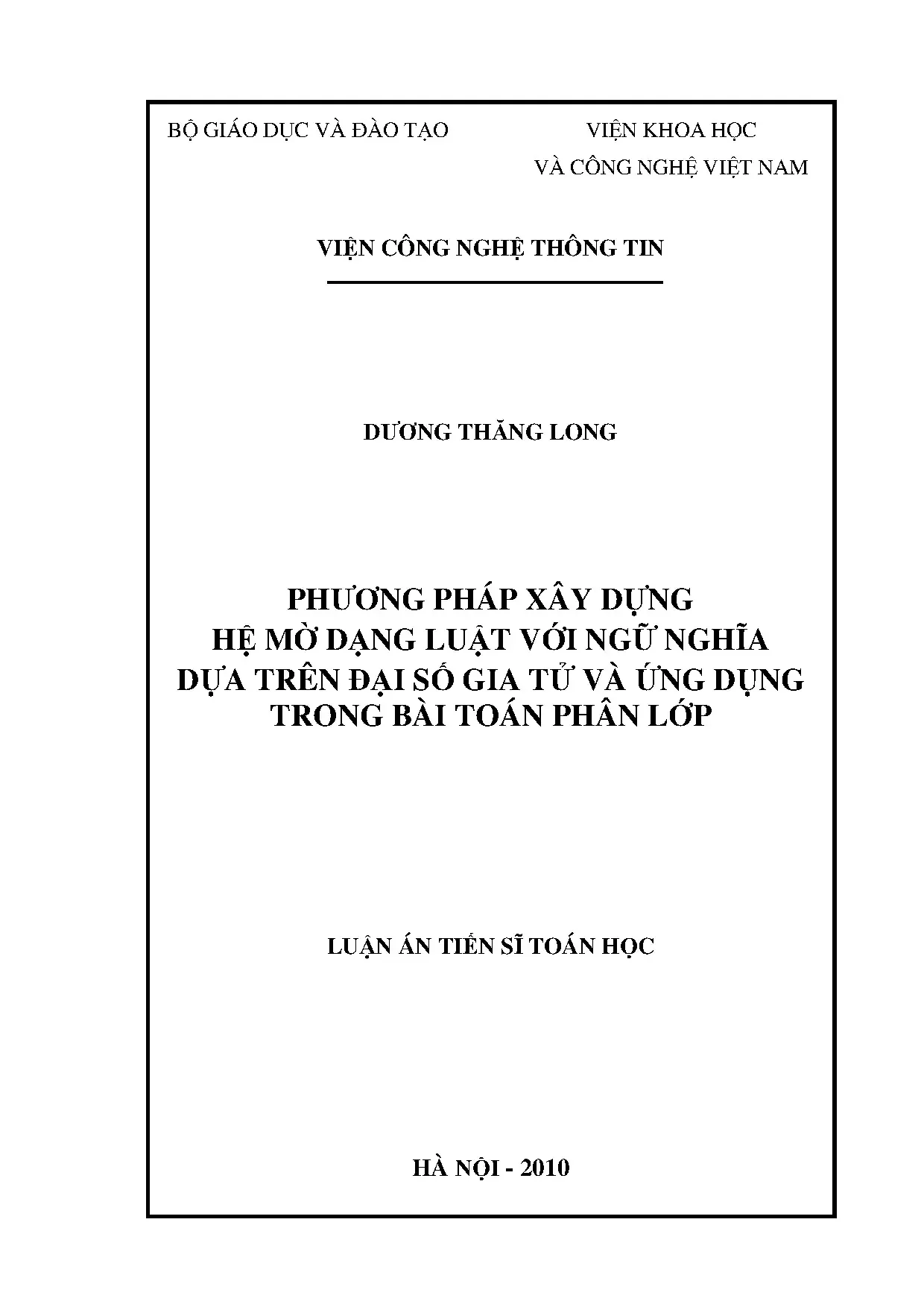Hệ mờ luật: đại số gia tử và ứng dụng phân lớp