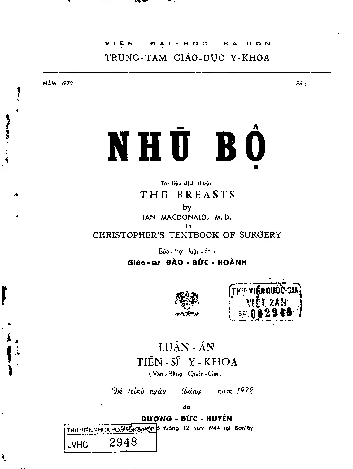 Luận án tiến sĩ y khoa nhũ bộ
