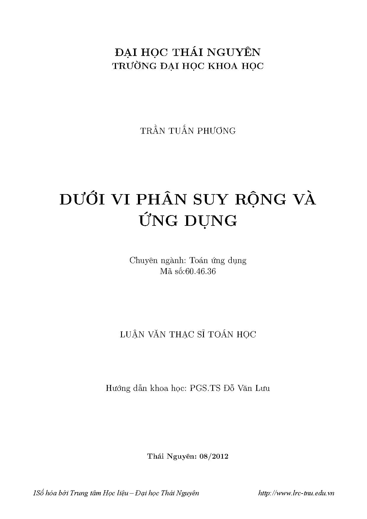 Dưới vi phân suy rộng và ứng dụng luận án thạc sĩ