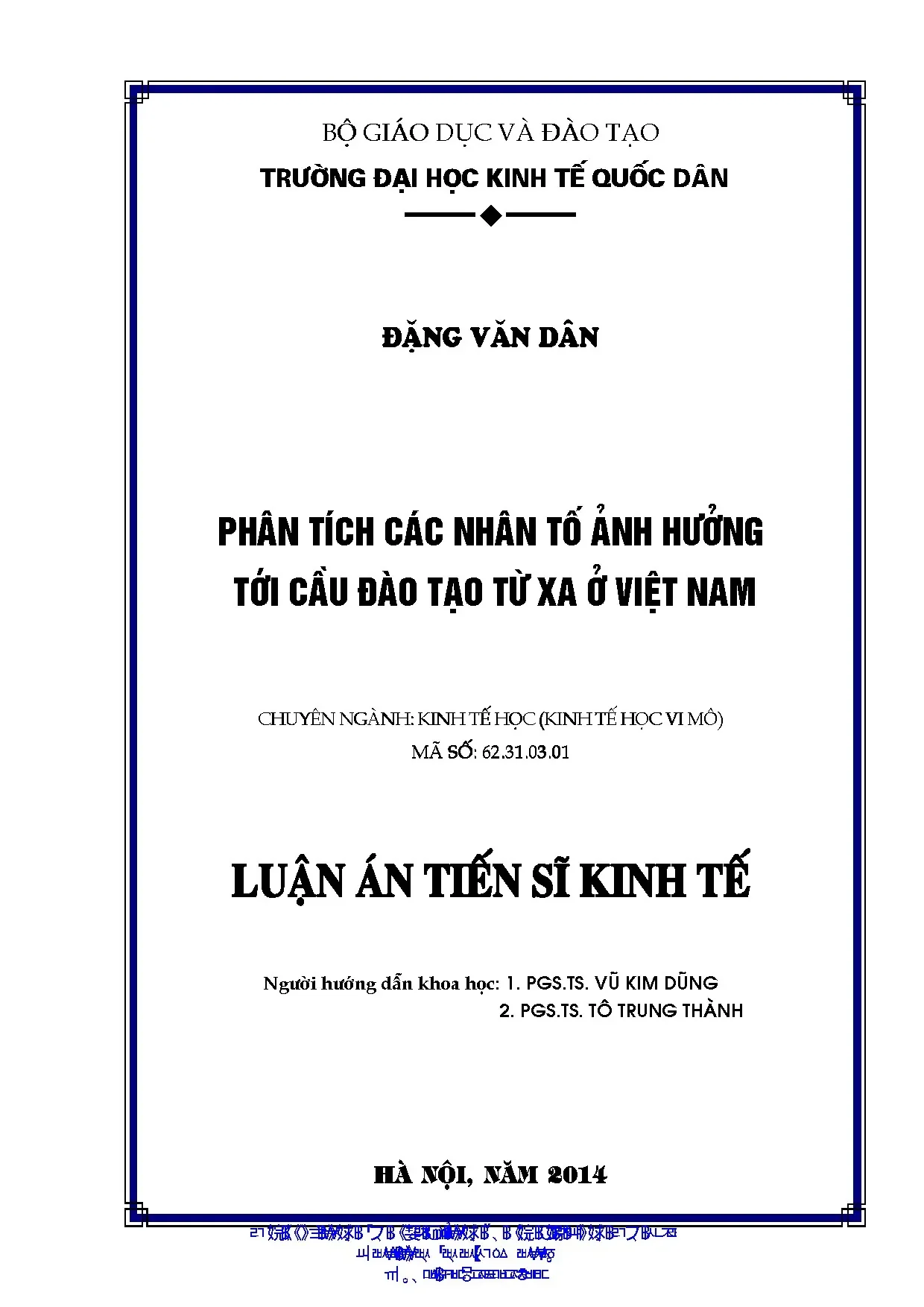 Phân tích nhân tố ảnh hưởng cầu đào tạo từ xa Việt Nam