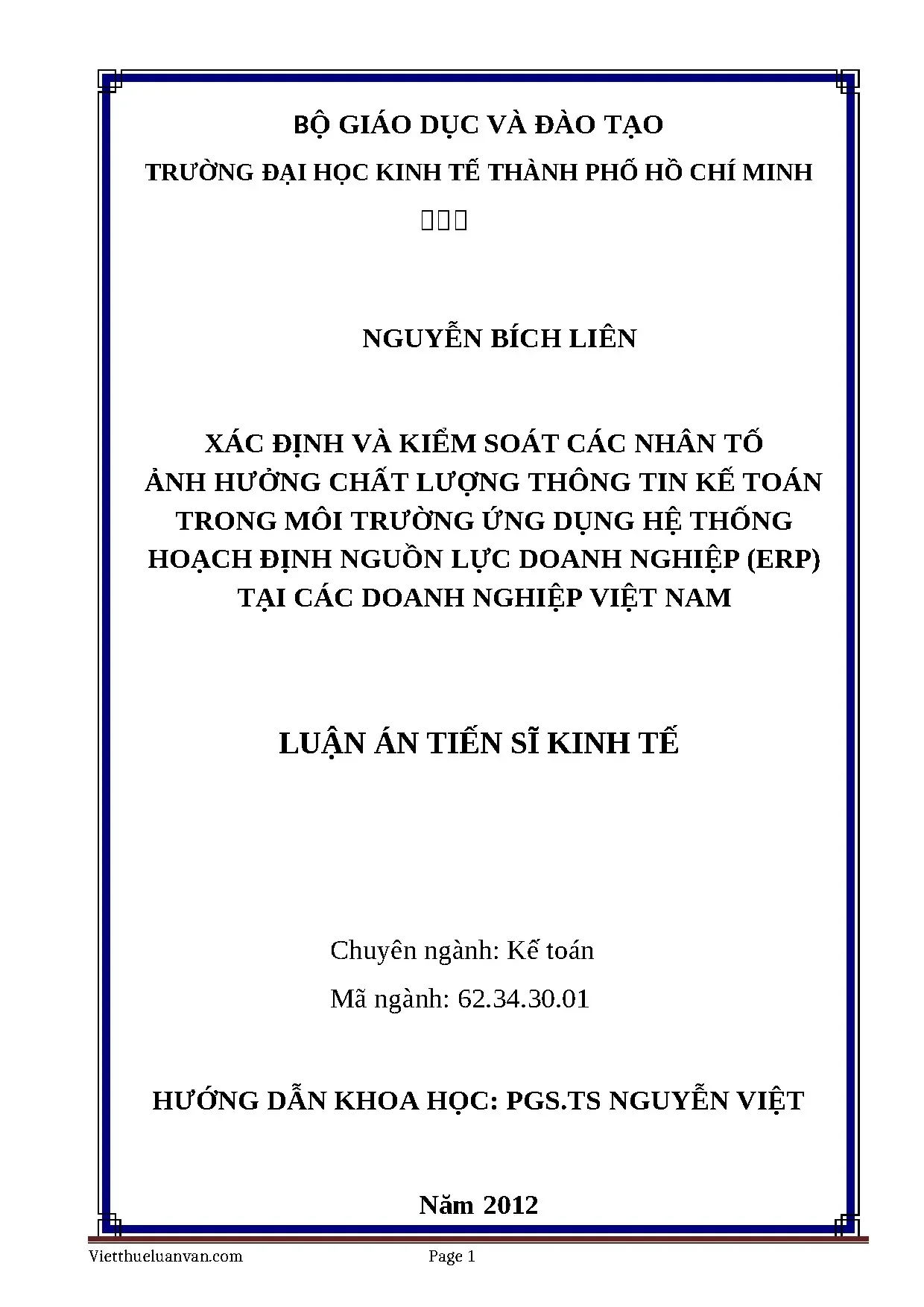 Nhân tố ảnh hưởng chất lượng thông tin kế toán trong môi trường ERP Việt Nam