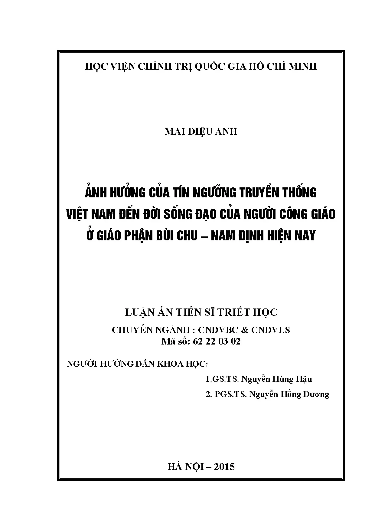Tín ngưỡng truyền thống Việt Nam & Đời sống đạo Công giáo Bùi Chu