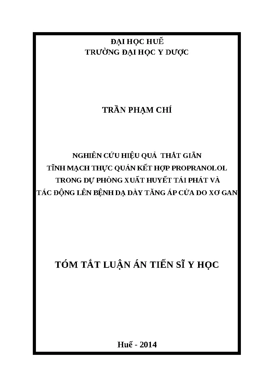 Tóm tắt luận án nghiên cứu hiệu quả thắt giãn tĩnh mạch thực
