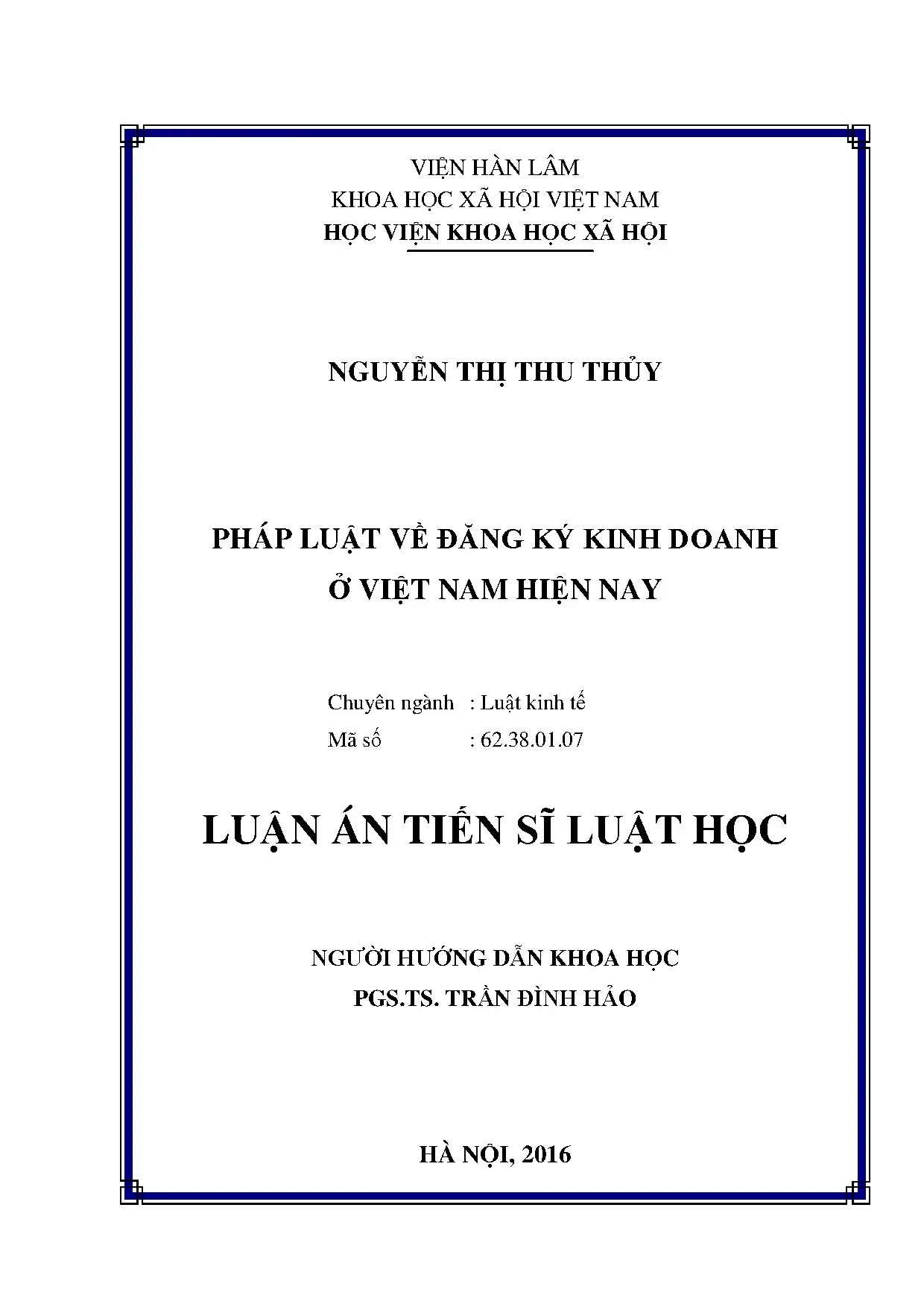 Luận án tiến sĩ pháp luật về đăng ký kinh doanh ở việt nam h