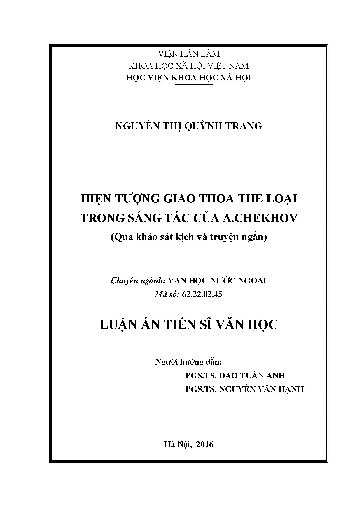 Giao thoa thể loại trong sáng tác của A. Chekhov: Kịch và Truyện ngắn