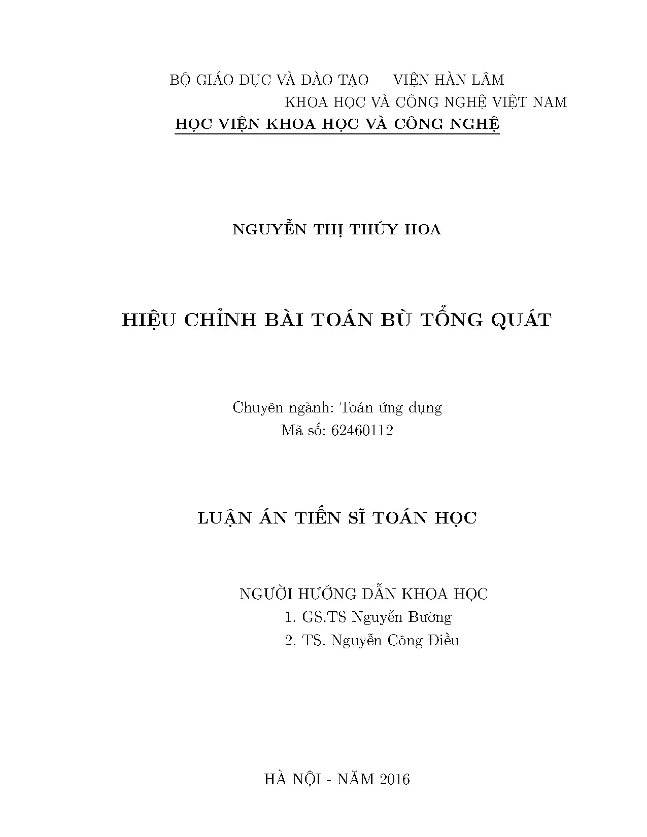 Hiệu chỉnh bài toán bù tổng quát: Luận án Tiến sĩ