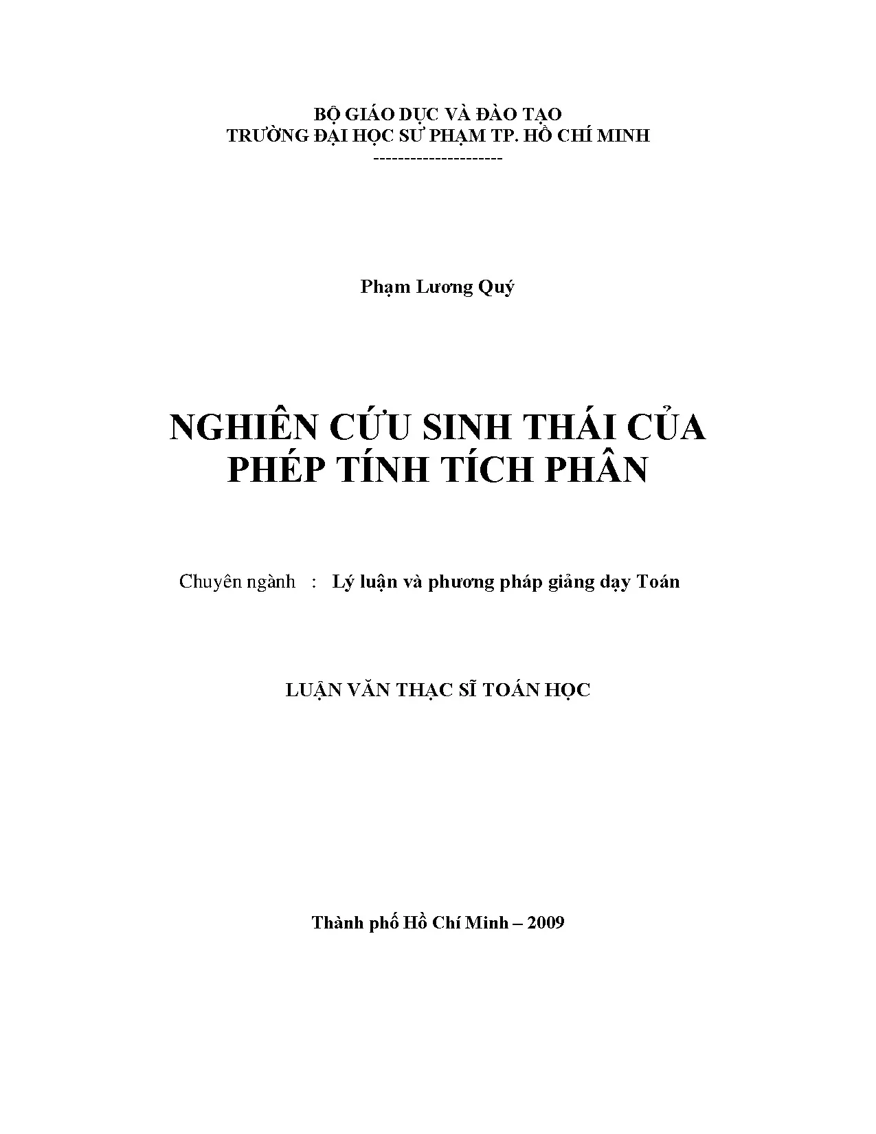Nghiên cứu sinh thái của phép tính tích phân chuyên ngành lý