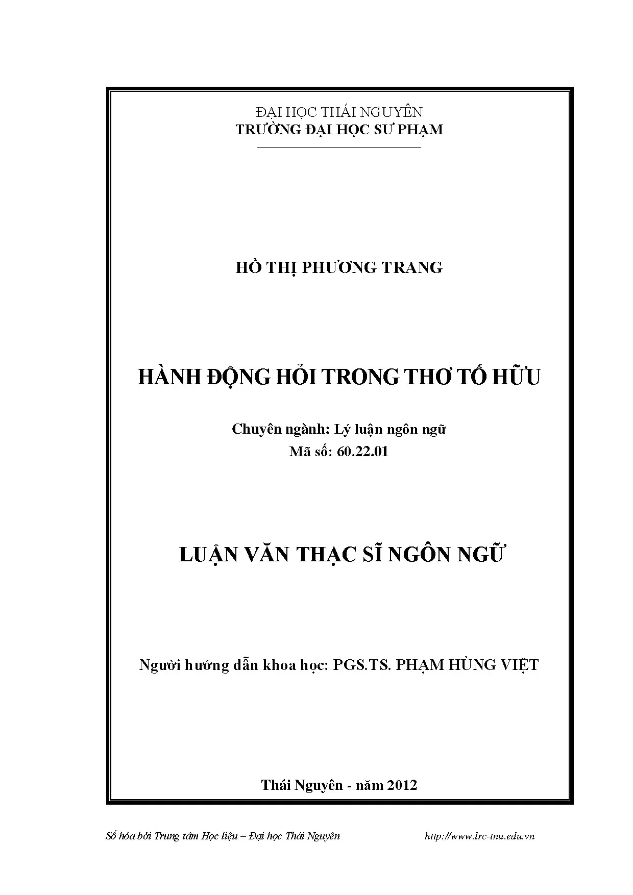 Hành động hỏi trong thơ tố hữu luận án thạc sĩ