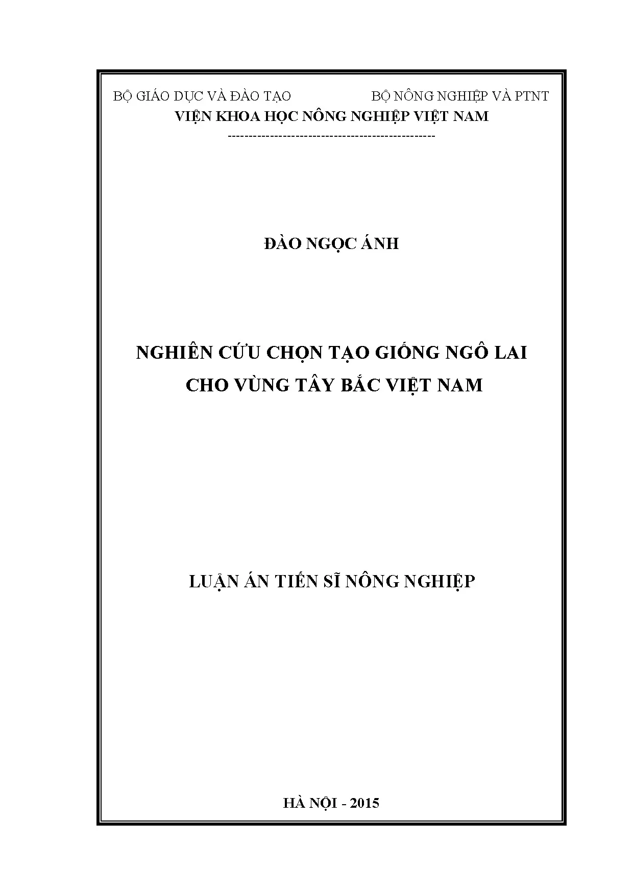 Nghiên cứu chọn tạo giống ngô lai cho vùng Tây Bắc Việt Nam
