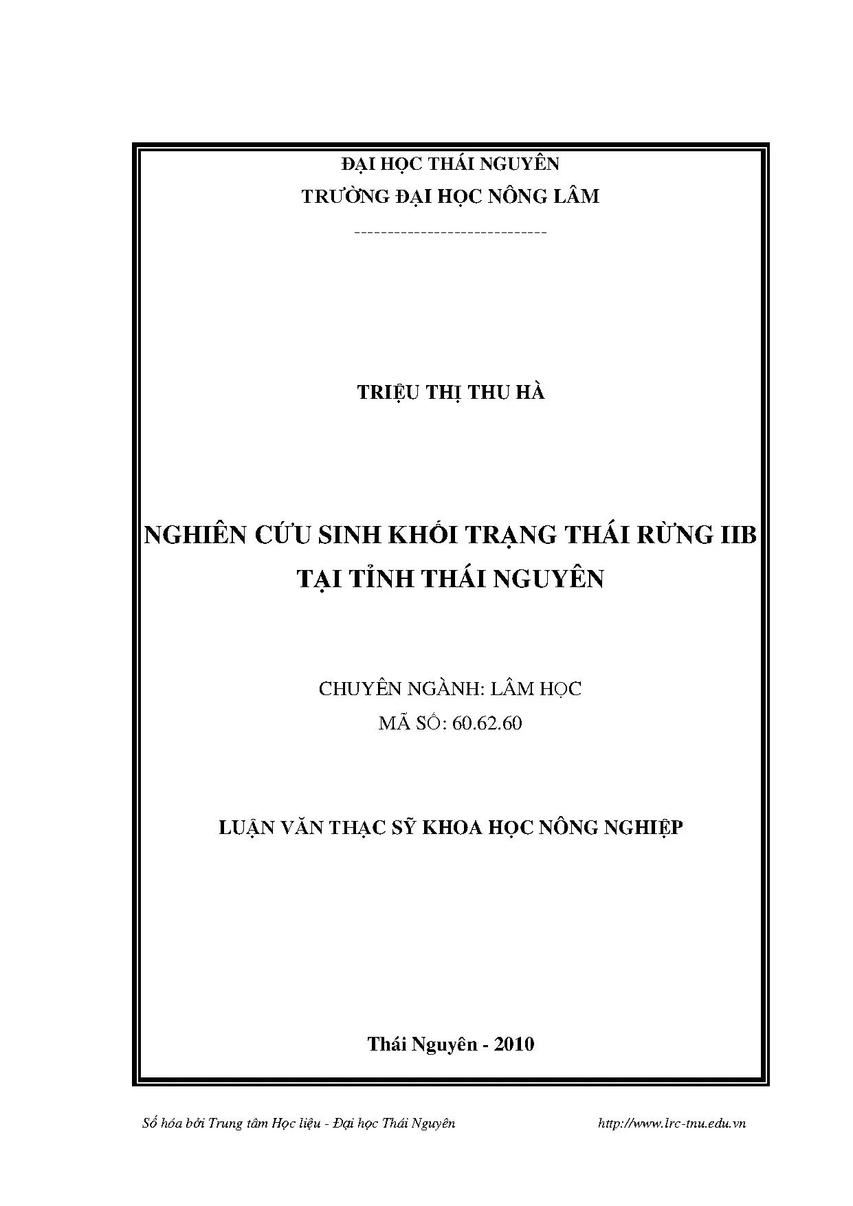 Luận văn thạc sĩ nghiên cứu sinh khối trạng thái rừng iib