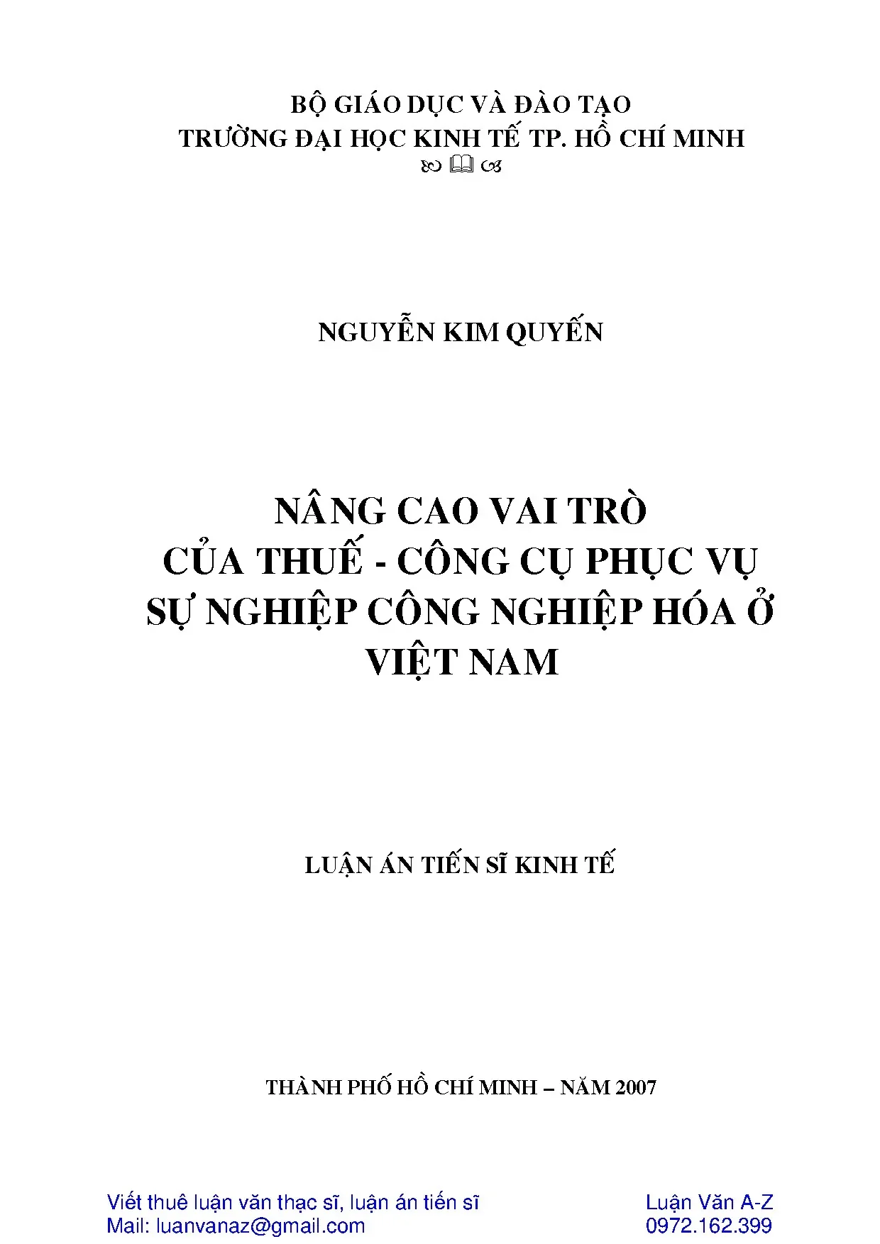 Luận án nâng cao vai trò của thuế công cụ phục vụ sự công ng