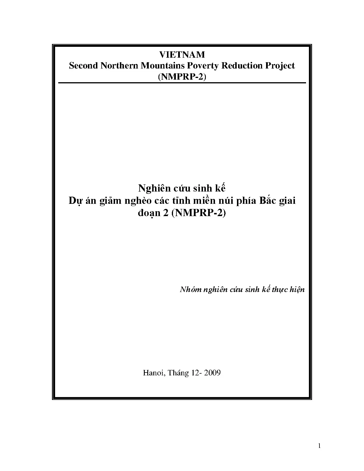Nghiên cứu sinh kế dự án giảm nghèo các tỉnh miền núi phía b
