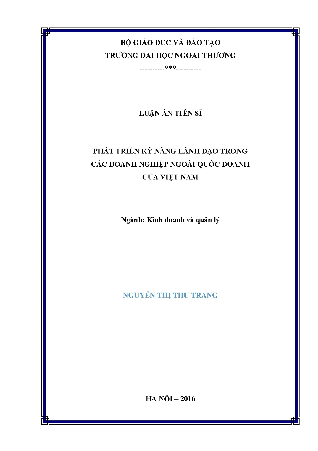 Luận án phát triển kỹ năng lãnh đạo trong các doanh nghiệp n