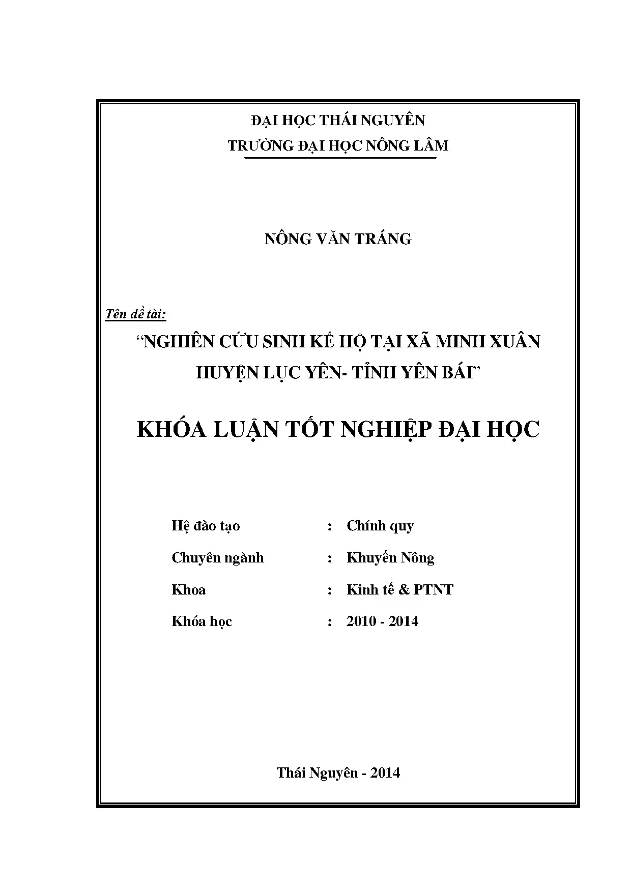 Nghiên cứu sinh kế hộ tại xã minh xuân huyện lục yên tỉnh yê