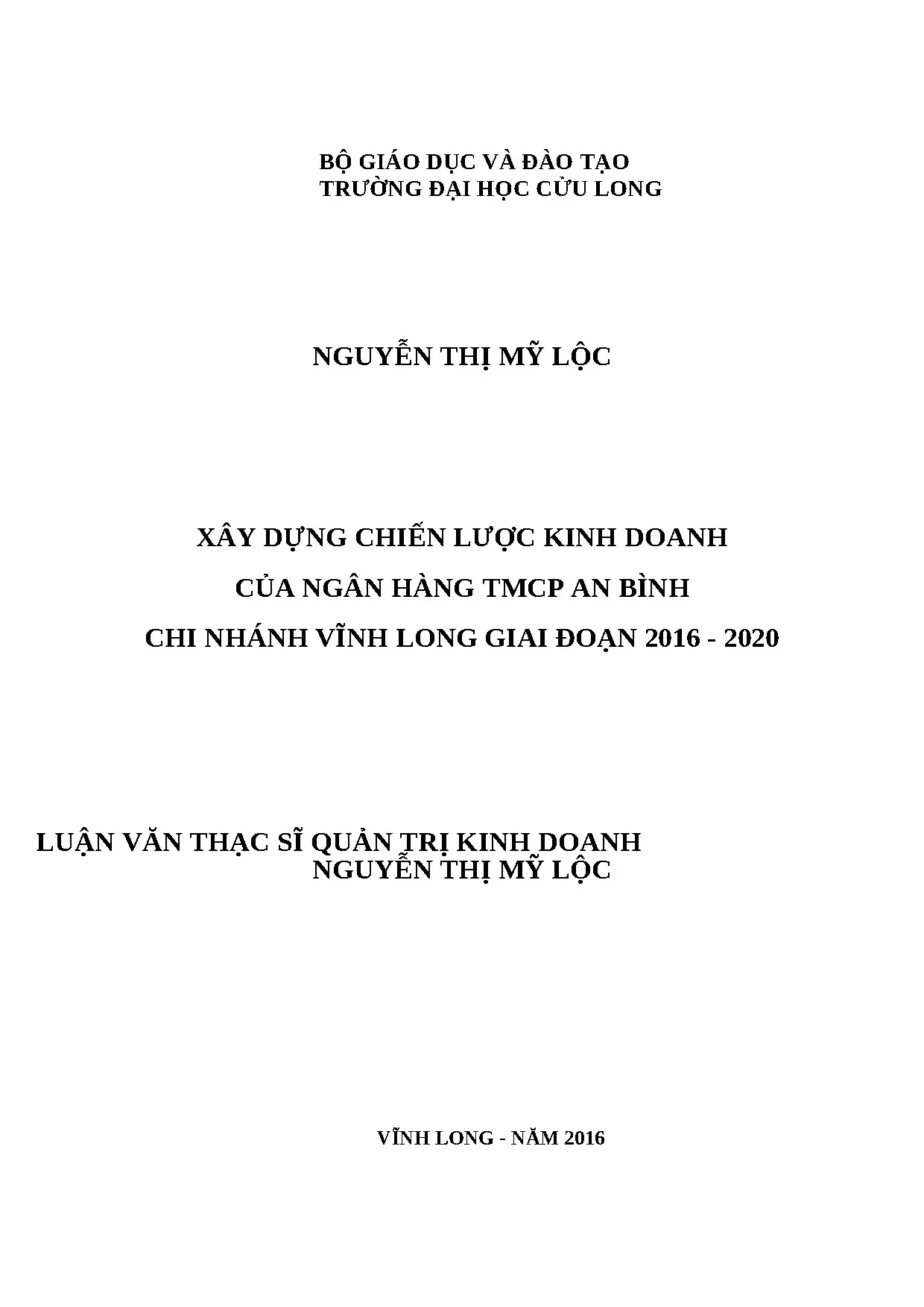 Chiến lược kinh doanh Ngân hàng An Bình Vĩnh Long 2016-2020