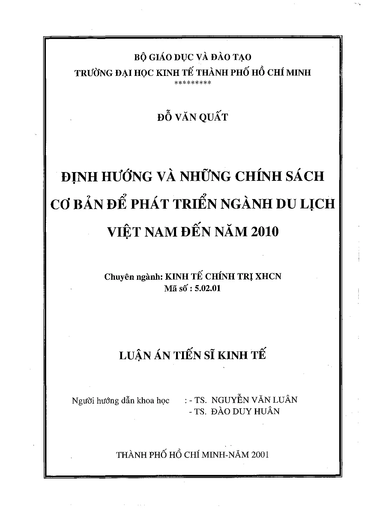 Dinh huong va nhung chinh sach co ban de phat trien du lich